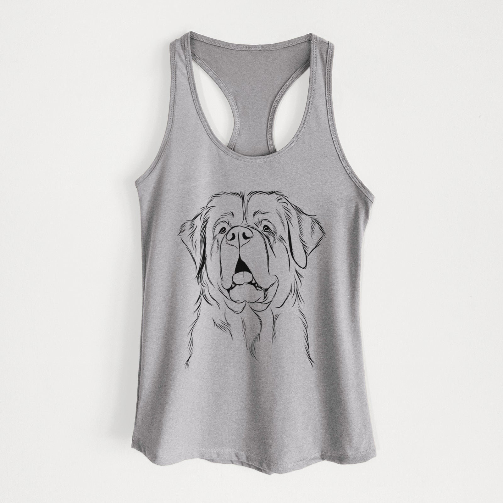 Hand-drawn sketch of Atlas the Saint Bernard on a Heather Grey Women's racerback tanktop