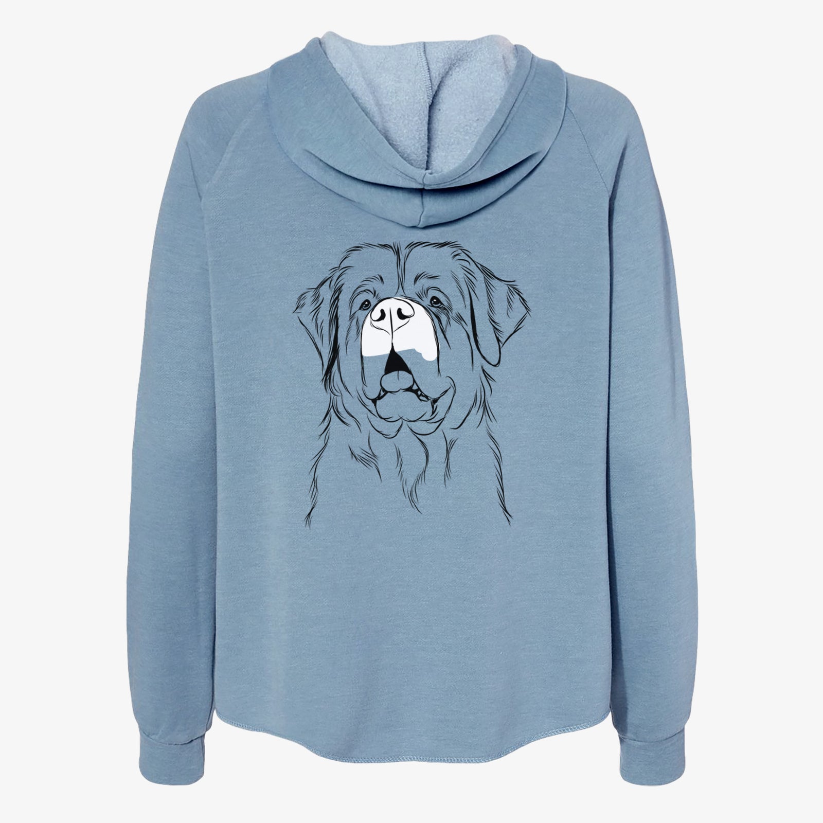 Hand-drawn sketch of Atlas the Saint Bernard on a Misty Blue Women's cali wave zip-up sweatshirt