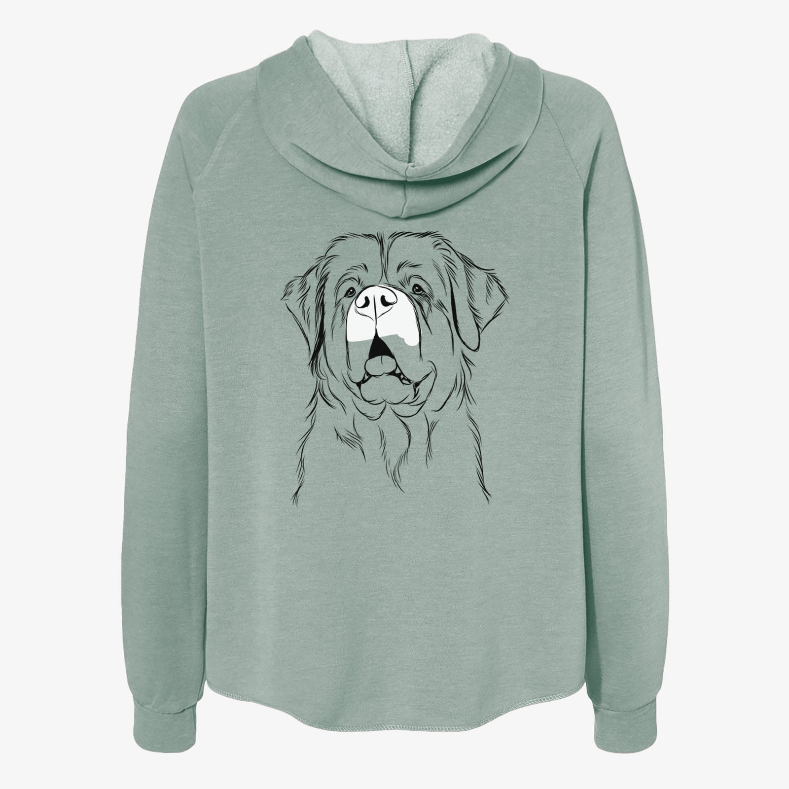 Hand-drawn sketch of Atlas the Saint Bernard on a Sage Women's cali wave zip-up sweatshirt