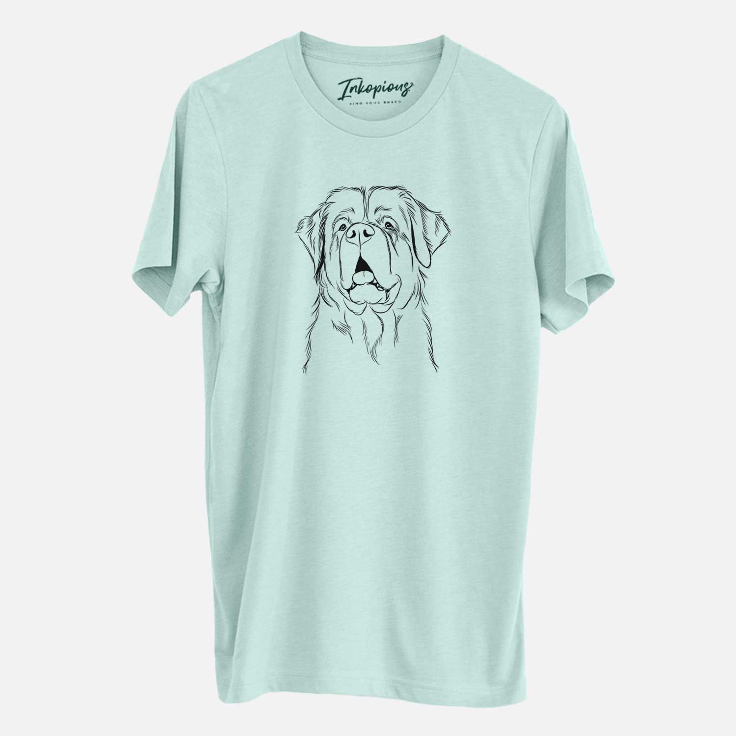 Hand-drawn sketch of Atlas the Saint Bernard on a Heather Sage Unisex crewneck