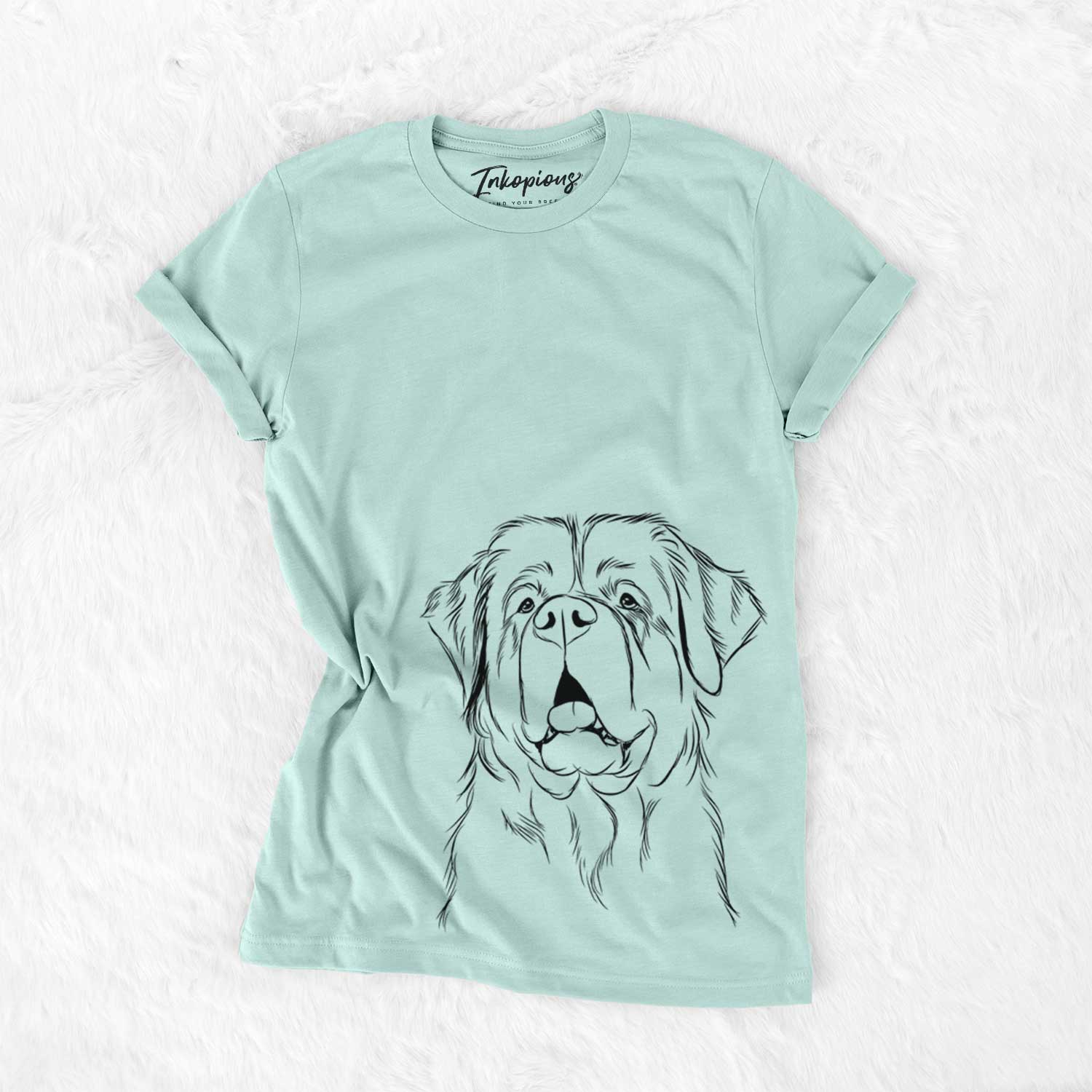 Hand-drawn sketch of Atlas the Saint Bernard on a Heather Sage Unisex crewneck