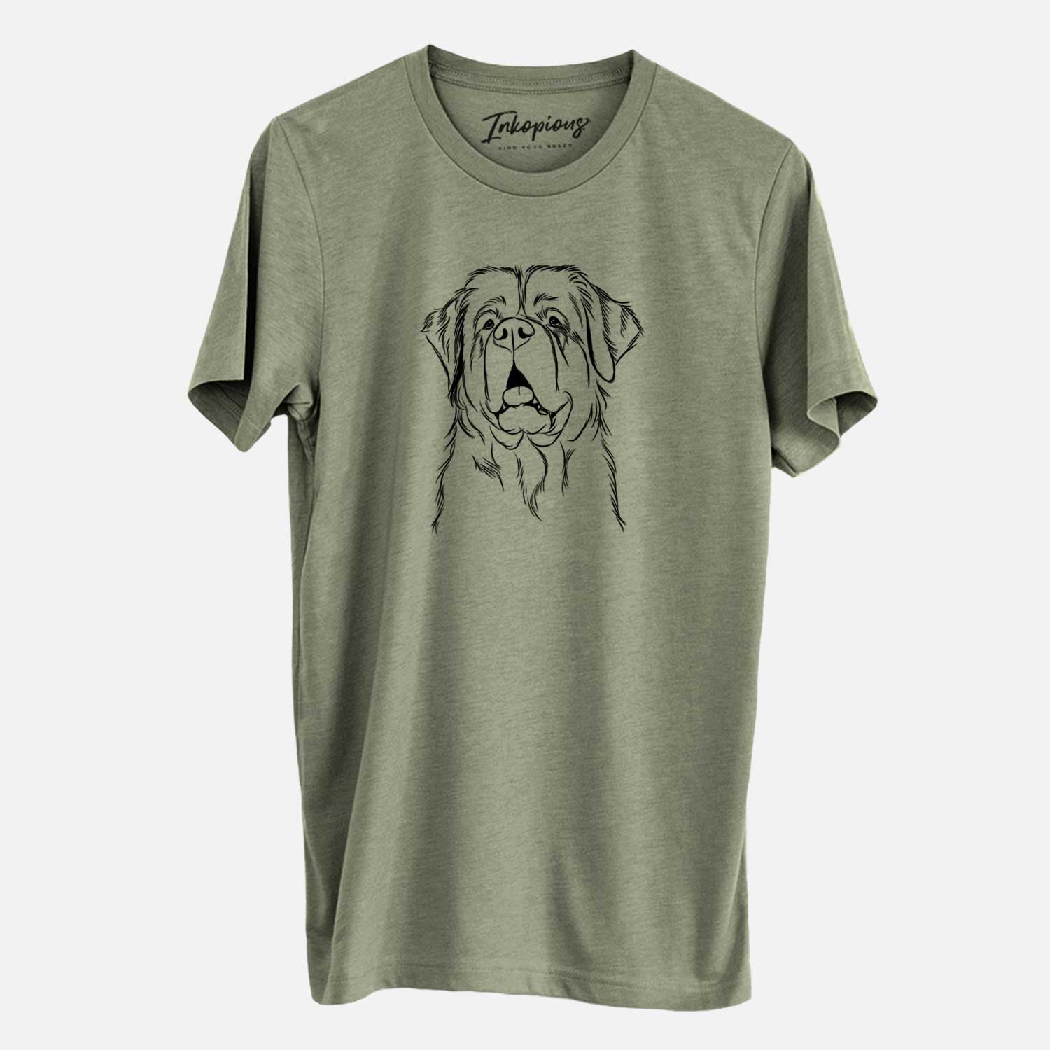 Hand-drawn sketch of Atlas the Saint Bernard on an Olive Unisex crewneck