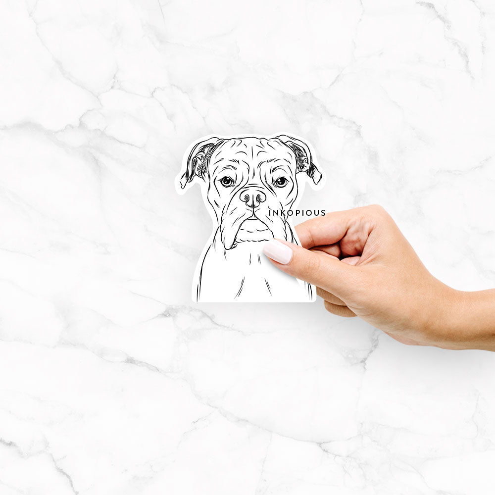 Hand-drawn sketch of Axel the Boxer on a decal sticker
