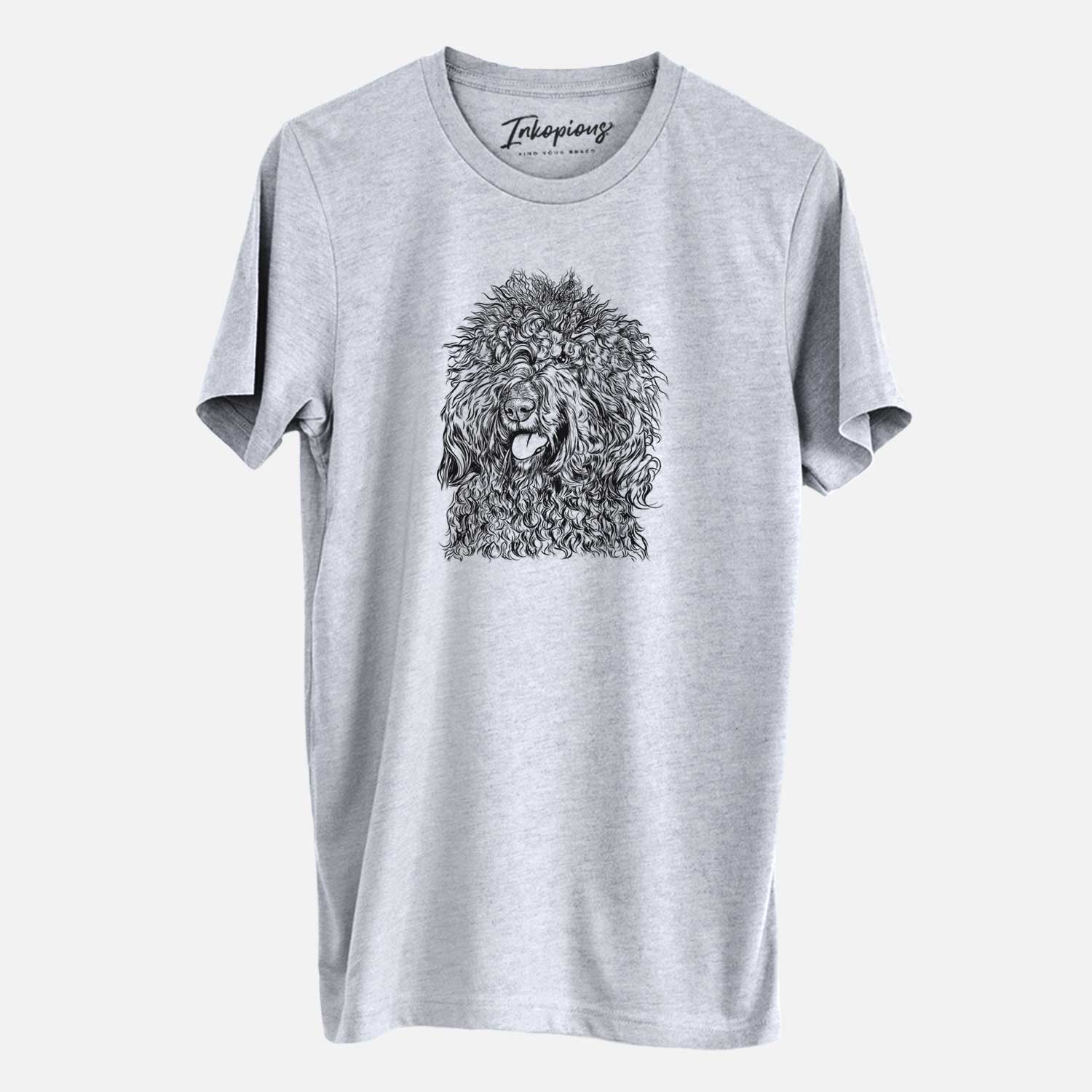 Hand-drawn sketch of Babs the Barbet on a Grey Unisex crewneck