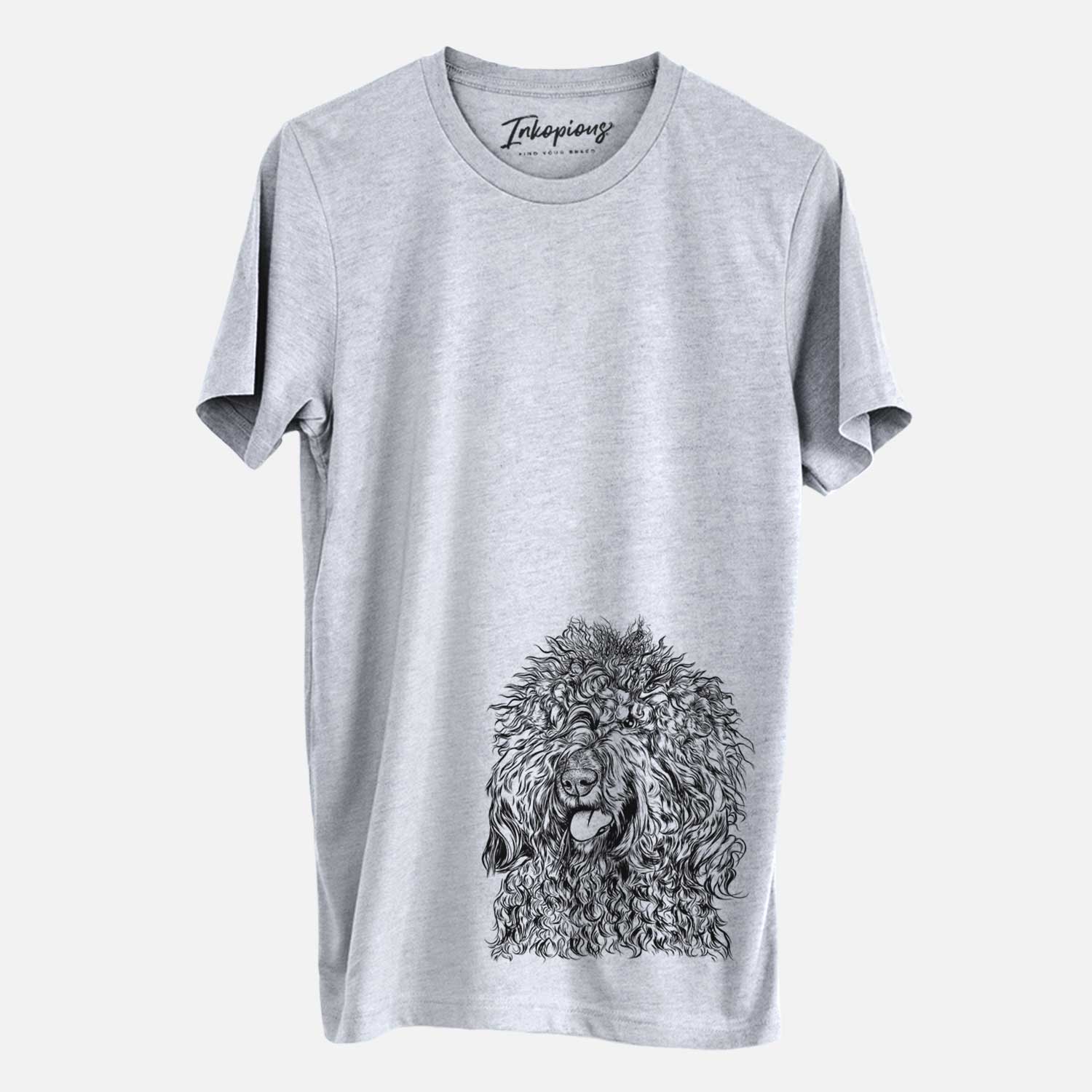 Hand-drawn sketch of Babs the Barbet on a Grey Unisex crewneck