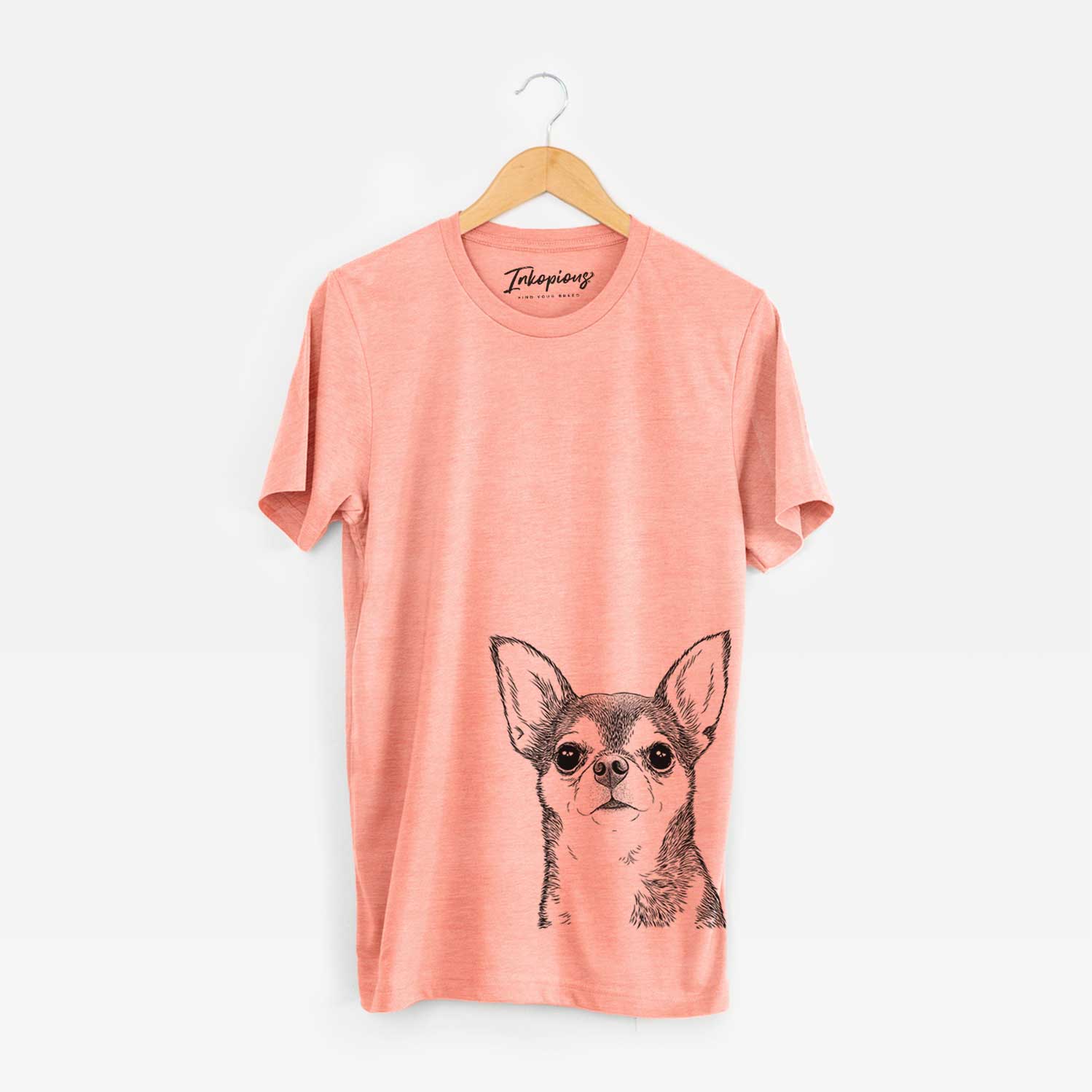 Hand-drawn sketch of Baby the Chihuahua on a Sunset Unisex crewneck