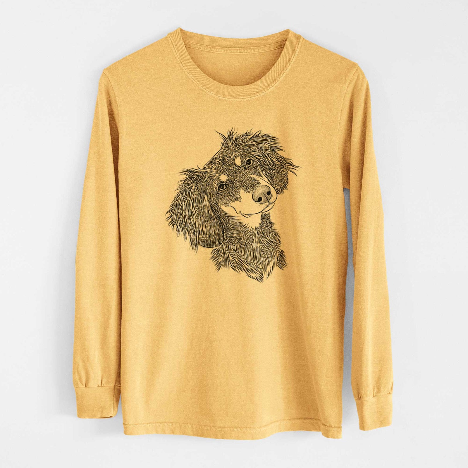 Bare Bailey the Long Haired Dachshund - Heavyweight 100% Cotton Long Sleeve