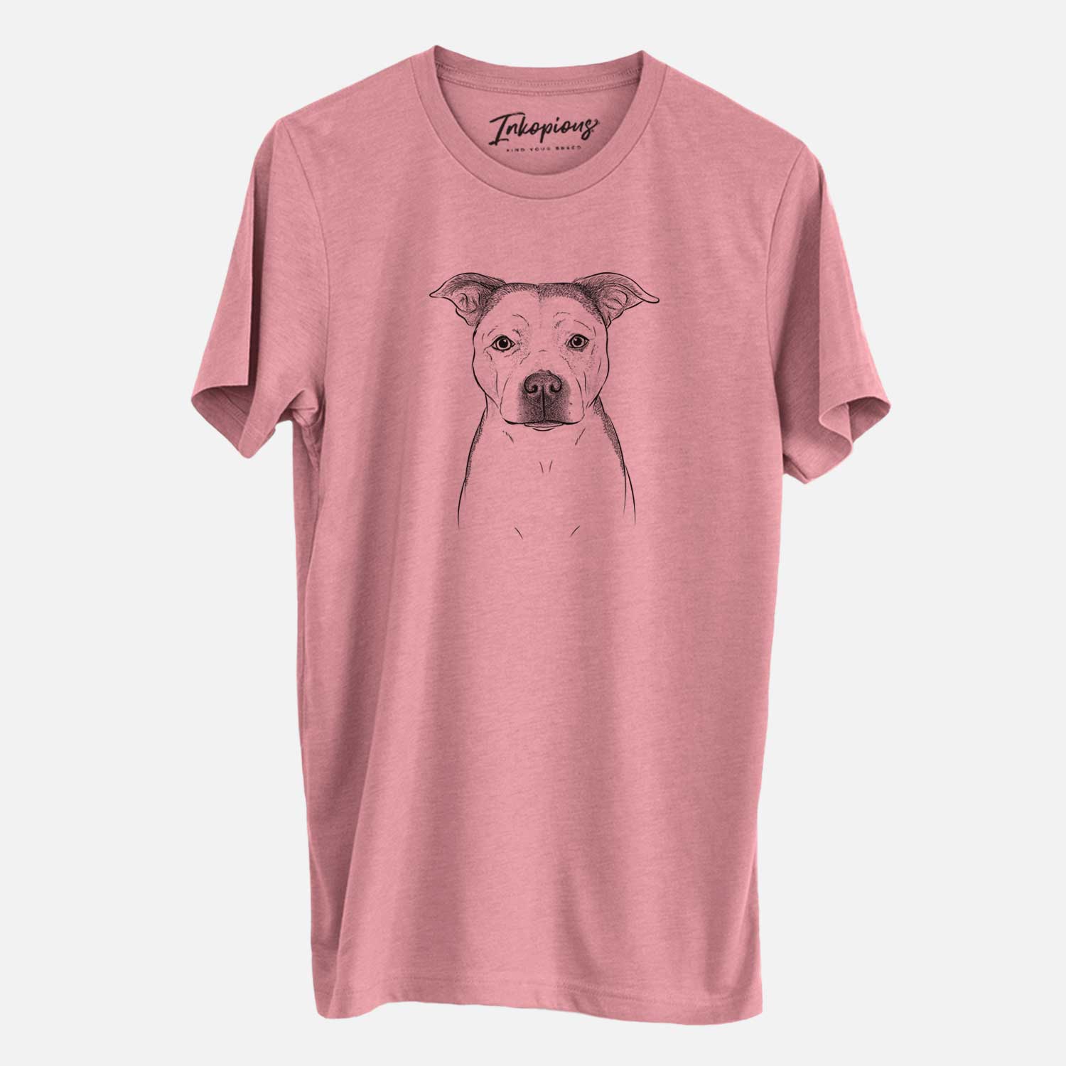 Hand-drawn sketch of Bailey the Pitbull on a Mauve Unisex crewneck