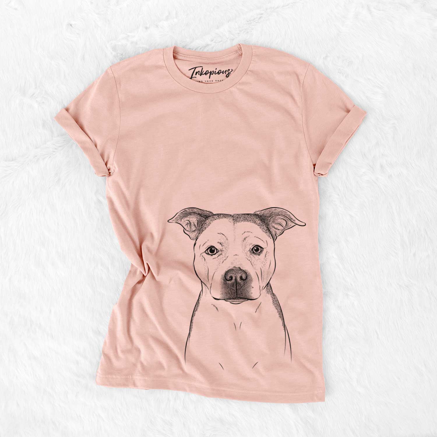 Hand-drawn sketch of Bailey the Pitbull on a Peach Bella Canvas Unisex Crewneck