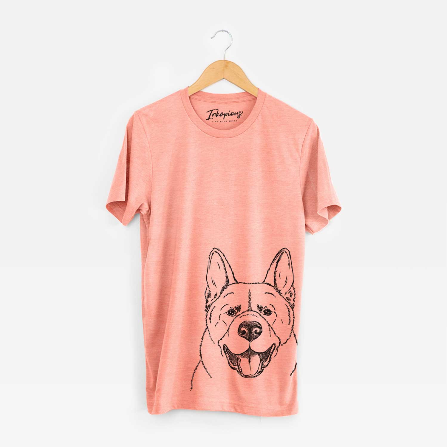Hand-drawn sketch of Baku the Akita on a Sunset Bella Canvas Unisex Crewneck