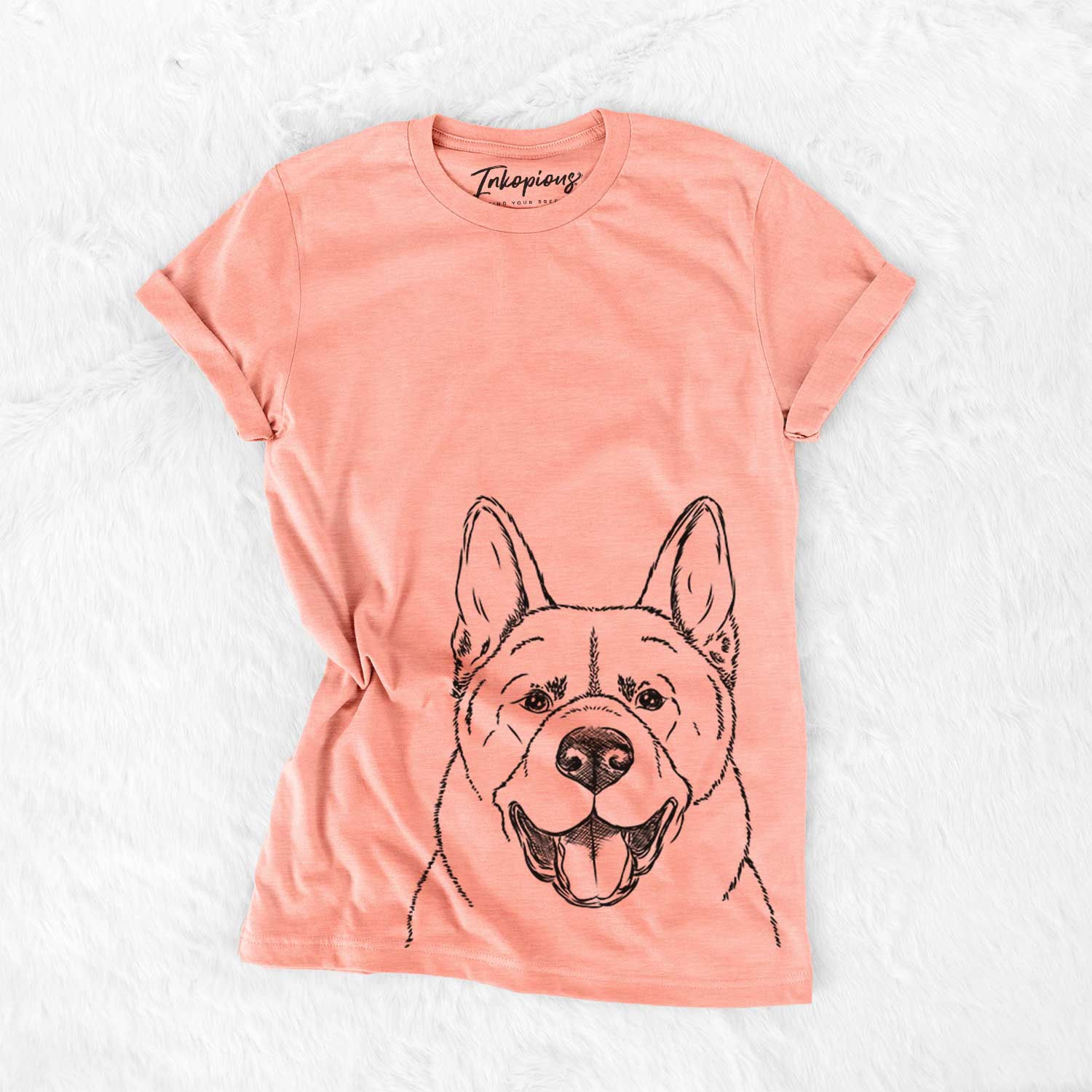 Hand-drawn sketch of Baku the Akita on a Sunset Bella Canvas Unisex Crewneck