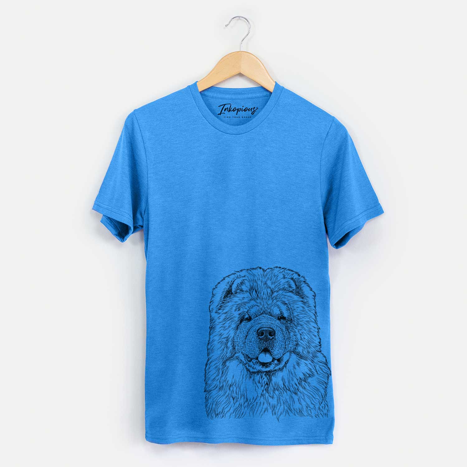 Hand-drawn sketch of Baloo the Chow Chow on a Blue Unisex crewneck
