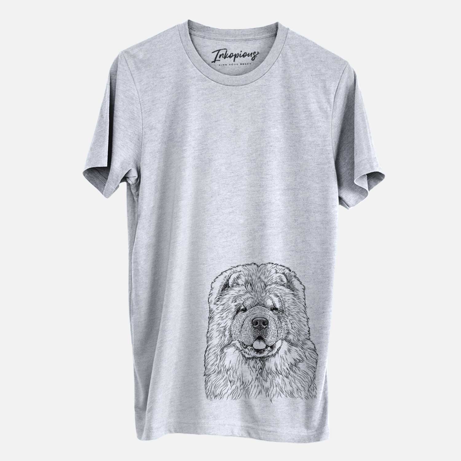 Hand-drawn sketch of Baloo the Chow Chow on a Grey Unisex crewneck