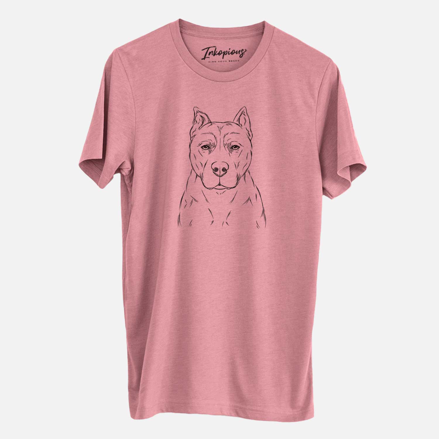 Hand-drawn sketch of Bane the Pitbull Mix on a Mauve Unisex crewneck