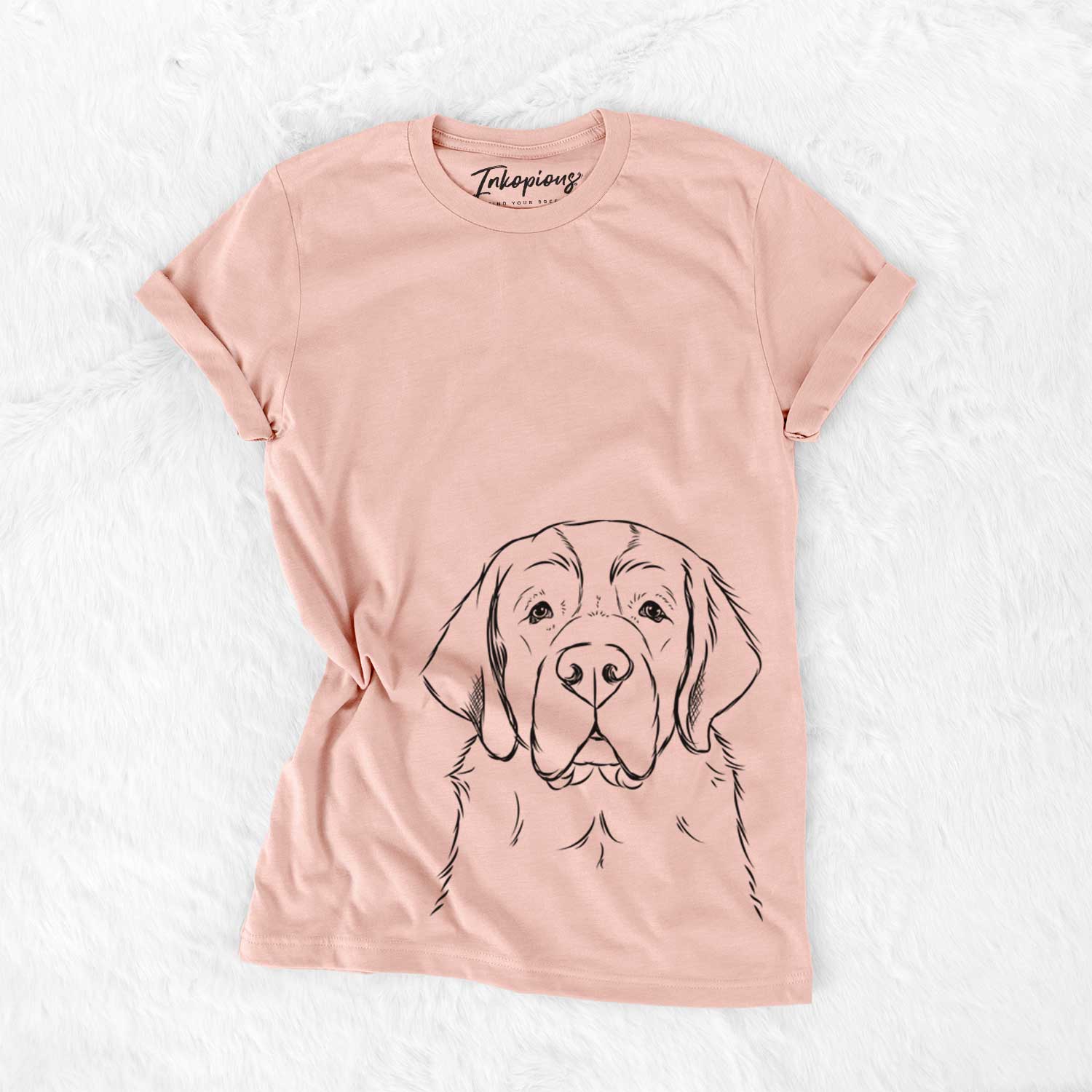 Hand-drawn sketch of Barry the Saint Bernard on a Peach Bella Canvas Unisex Crewneck