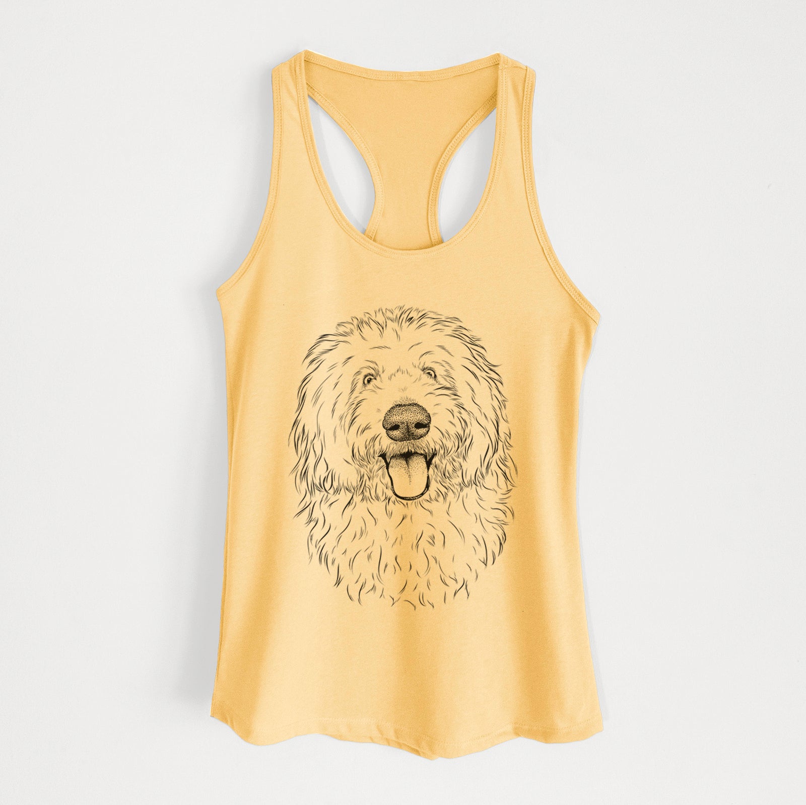 Hand-drawn sketch of Barry the Old English Sheepdog on a Banana Cream Women's racerback tanktop