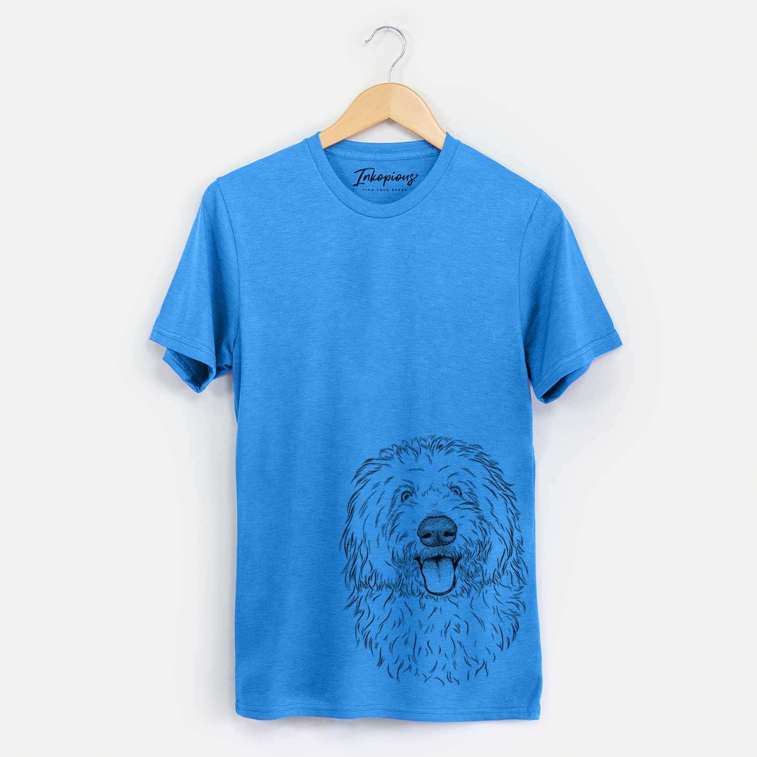 Hand-drawn sketch of Barry the Old English Sheepdog on a Blue Unisex crewneck