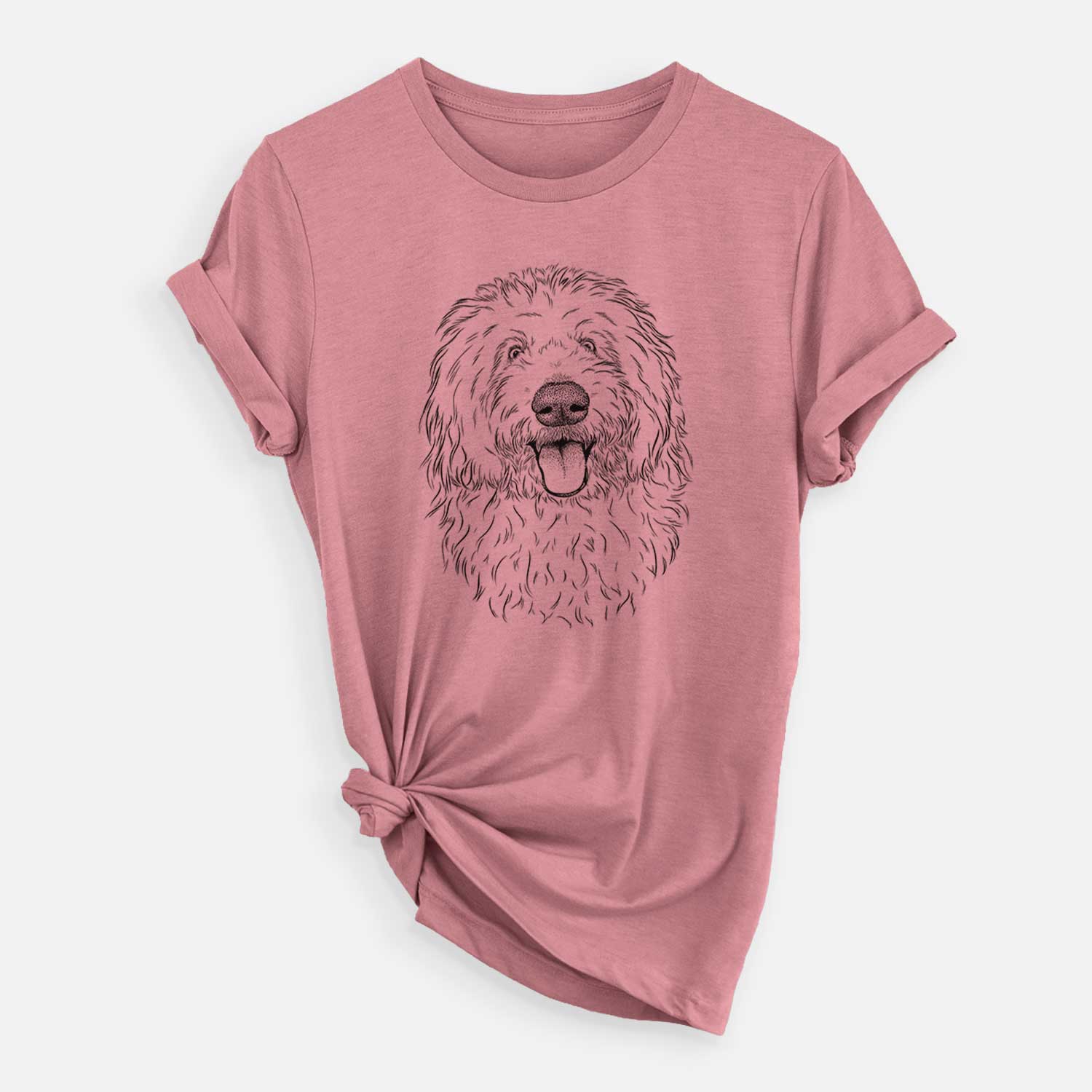 Hand-drawn sketch of Barry the Old English Sheepdog on a Mauve Unisex crewneck