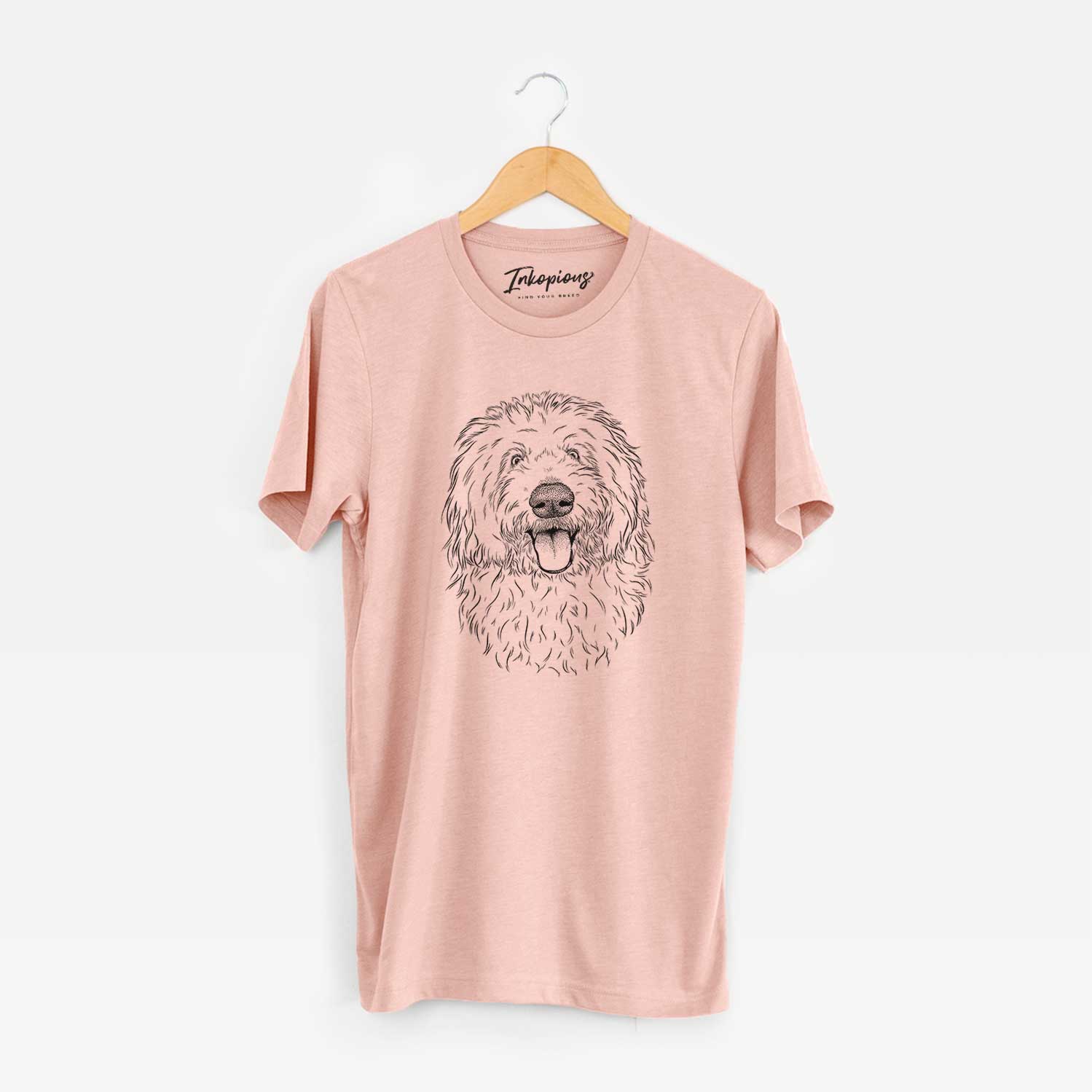 Hand-drawn sketch of Barry the Old English Sheepdog on a Peach Unisex crewneck
