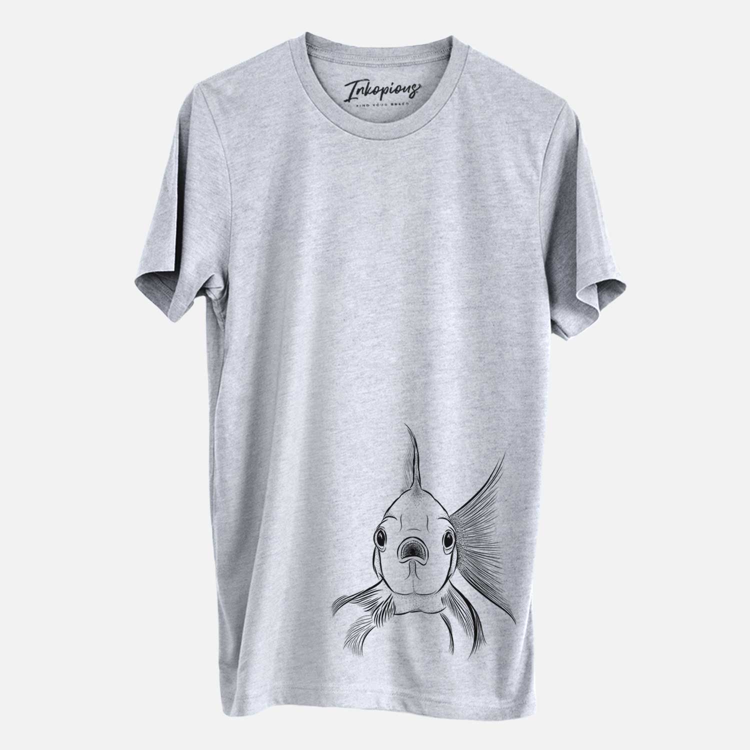 Hand-drawn sketch of Beefcake the Goldfish on a Grey Unisex crewneck