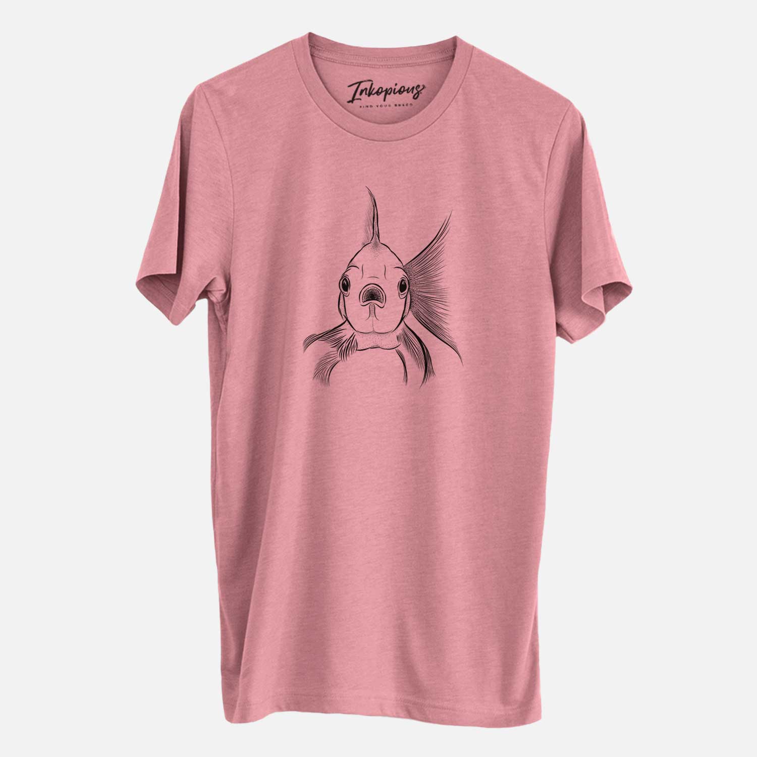 Hand-drawn sketch of Beefcake the Goldfish on a Mauve Unisex crewneck