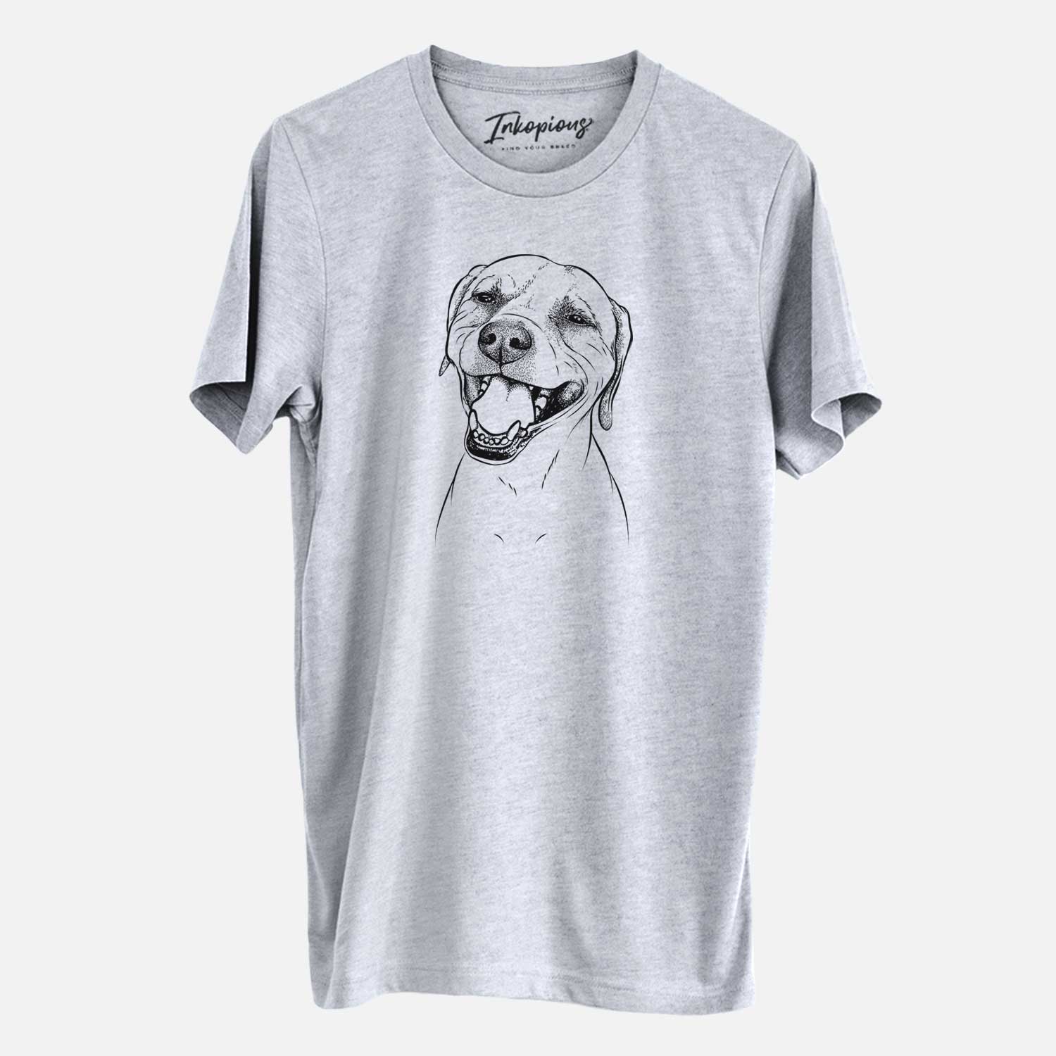 Hand-drawn sketch of Beemer the Boxer Pitbull Terrier Mix on a Grey Unisex crewneck