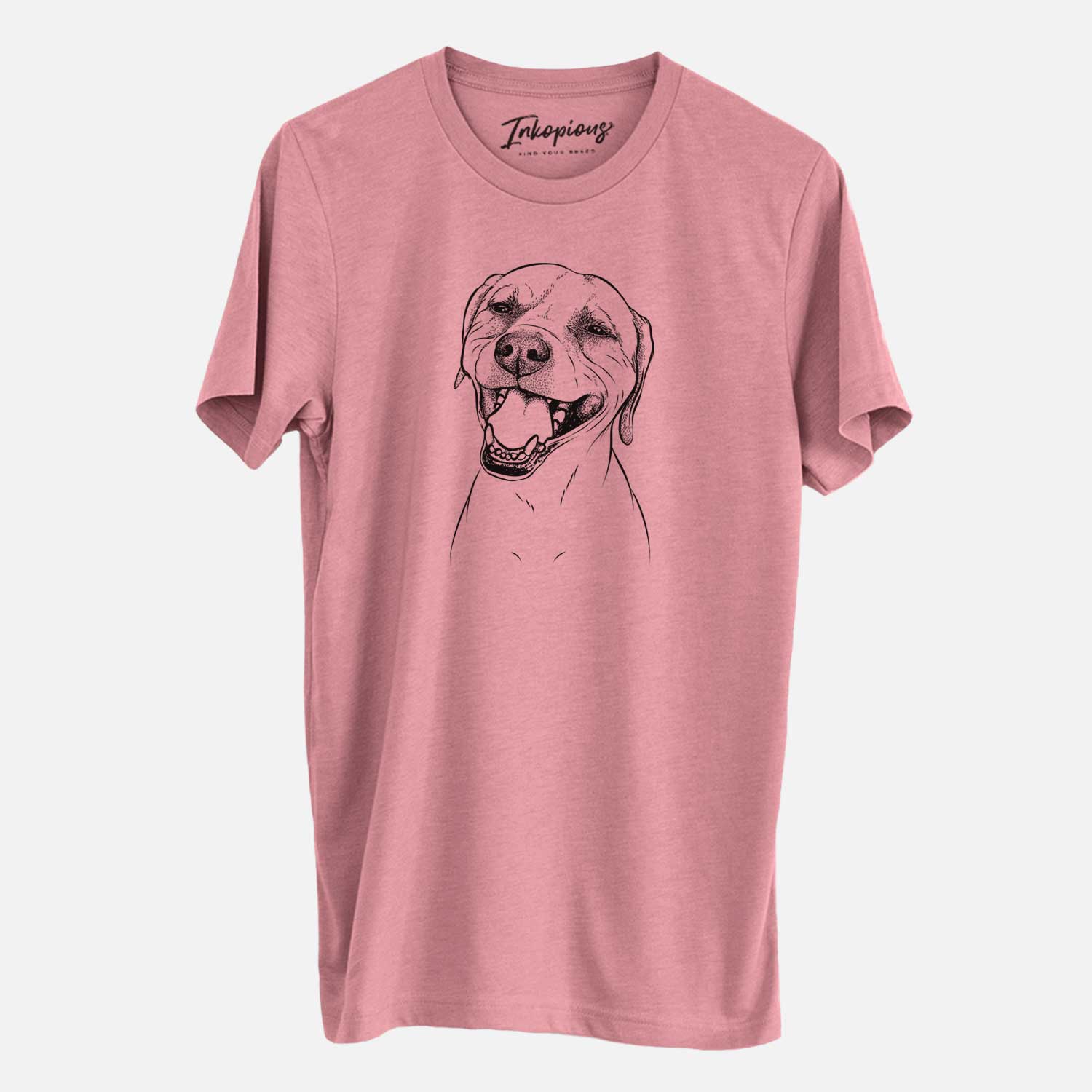 Hand-drawn sketch of Beemer the Boxer Pitbull Terrier Mix on a Mauve Unisex crewneck