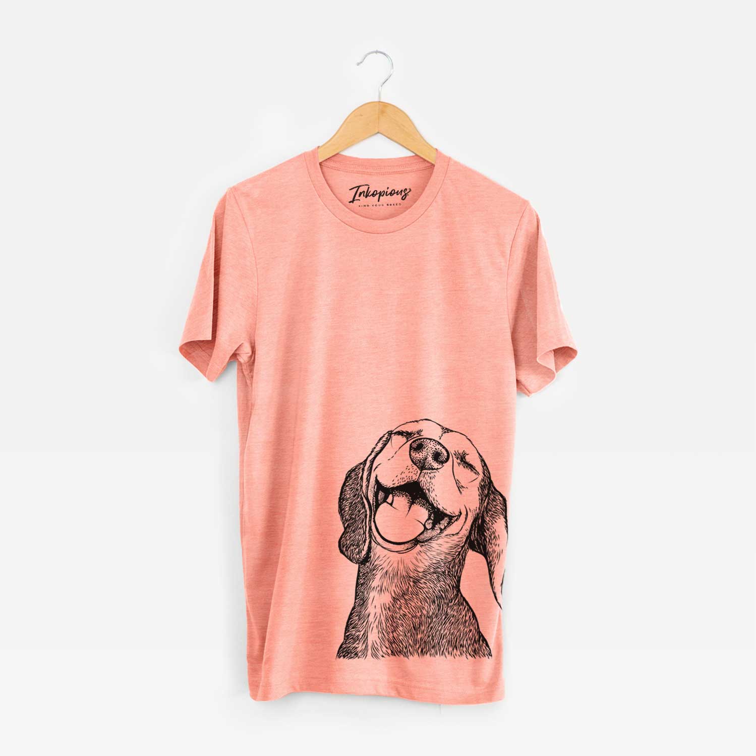 Hand-drawn sketch of Belle the Hound Mix on a Sunset Bella Canvas Unisex Crewneck