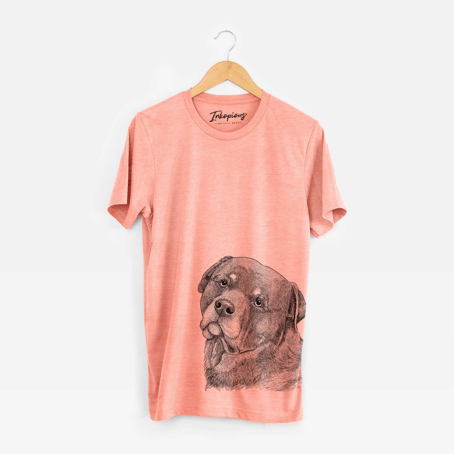 Hand-drawn sketch of Bender the Rottweiler on a Sunset Bella Canvas Unisex Crewneck