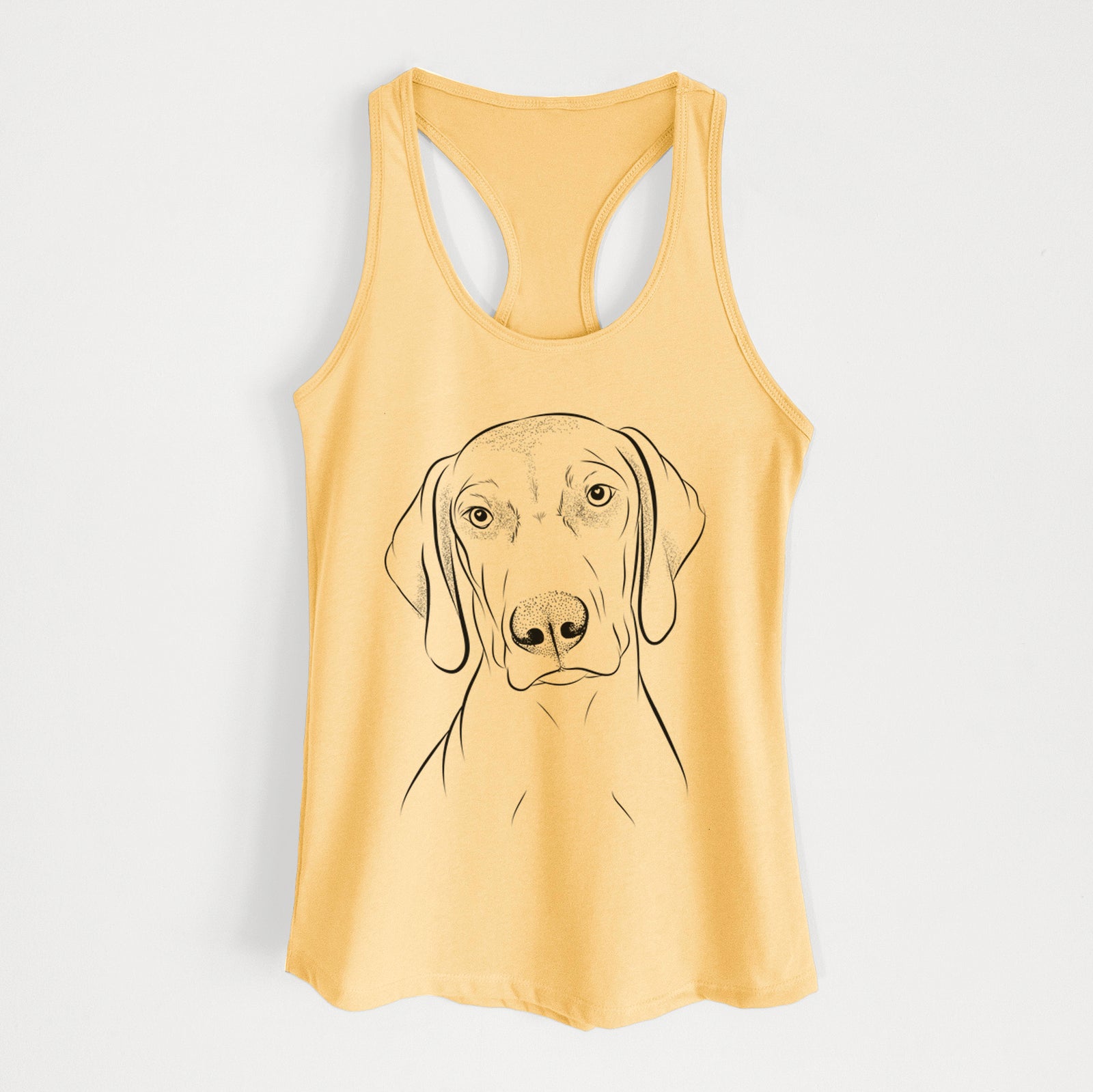 Hand-drawn sketch of Benelli the Vizsla on a Banana Cream Women's racerback tanktop