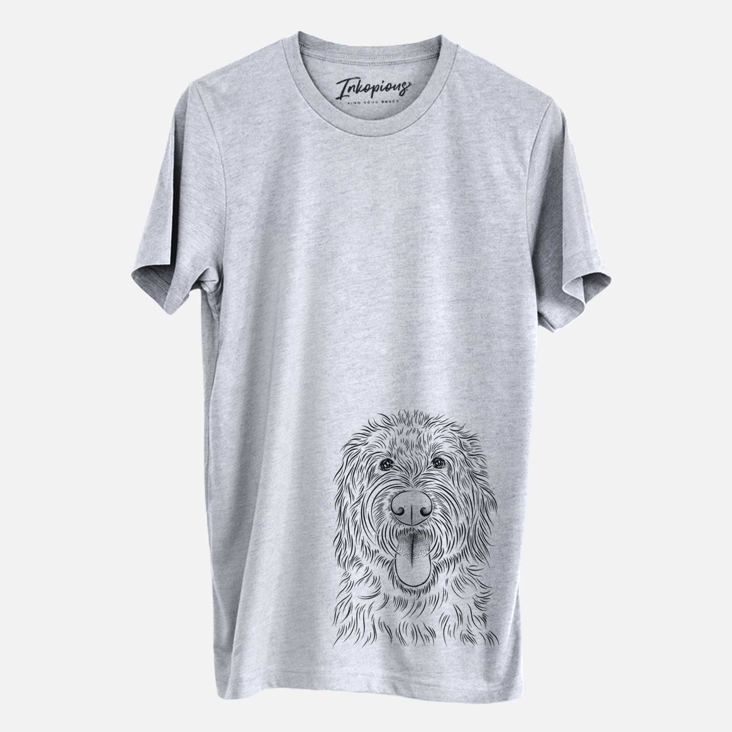 Hand-drawn sketch of Bennett the Doodle on a Grey Unisex crewneck