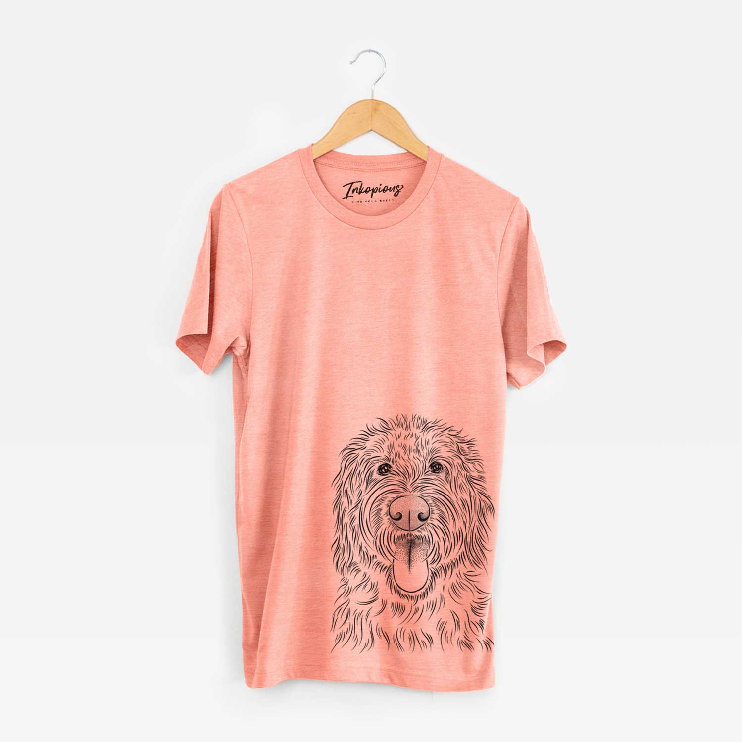 Hand-drawn sketch of Bennett the Doodle on a Sunset Unisex crewneck