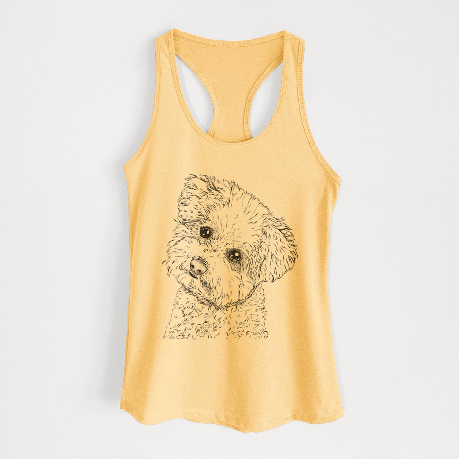 Hand-drawn sketch of Bento the Bolognese on a Banana Cream Women's racerback tanktop