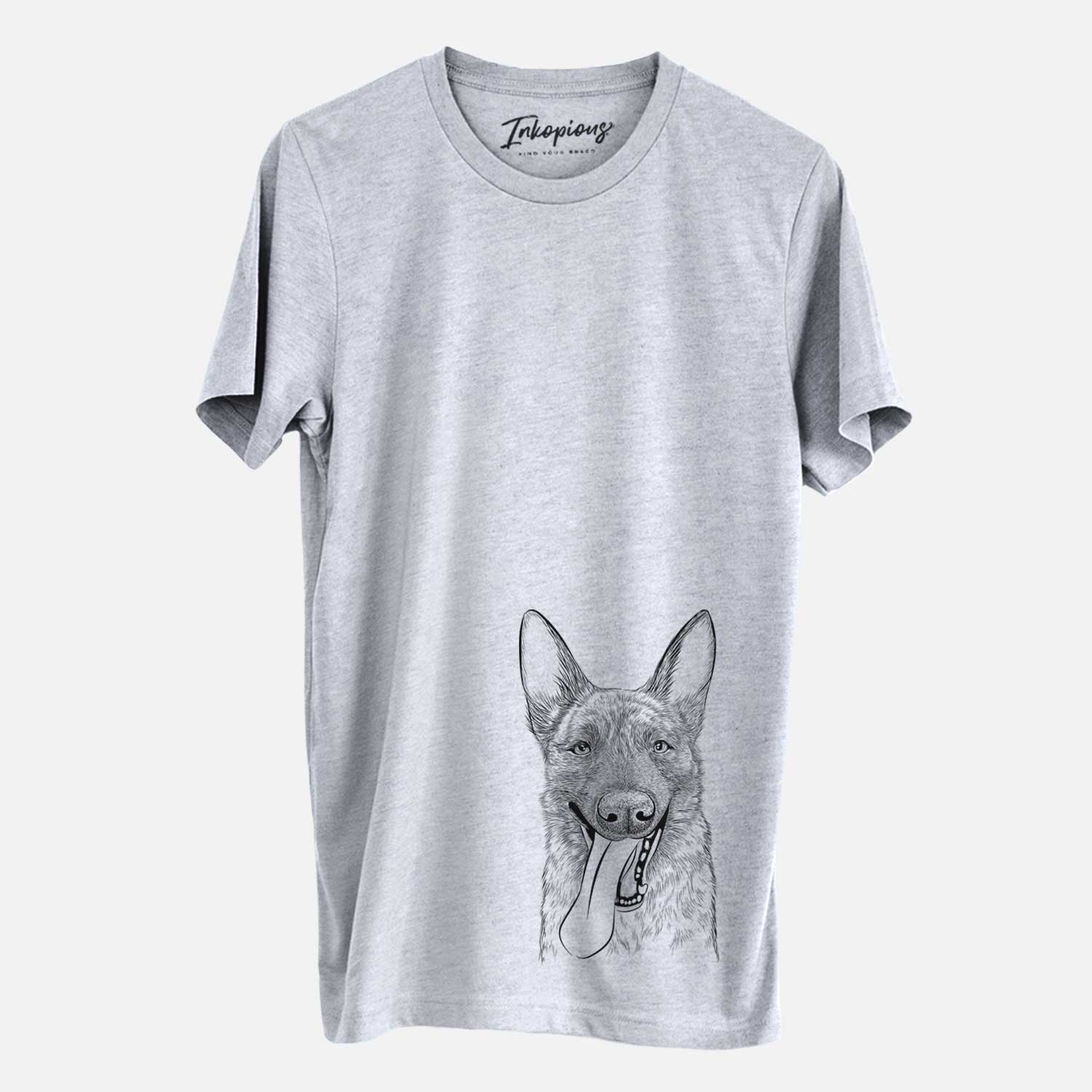 Hand-drawn sketch of Bessa the Dutch Shepherd on a Grey Unisex crewneck