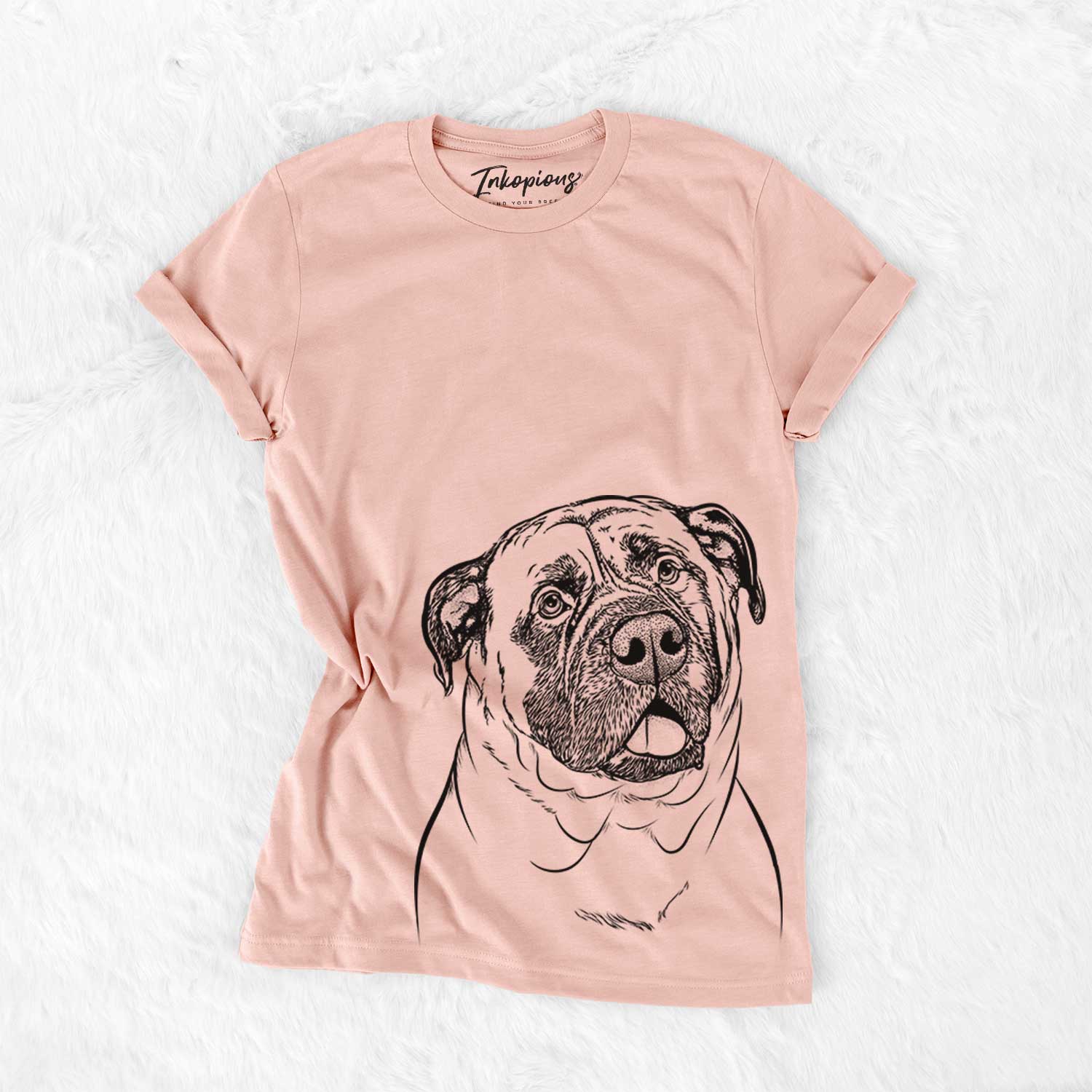 Hand-drawn sketch of Big P the English Mastiff on a Peach Bella Canvas Unisex Crewneck