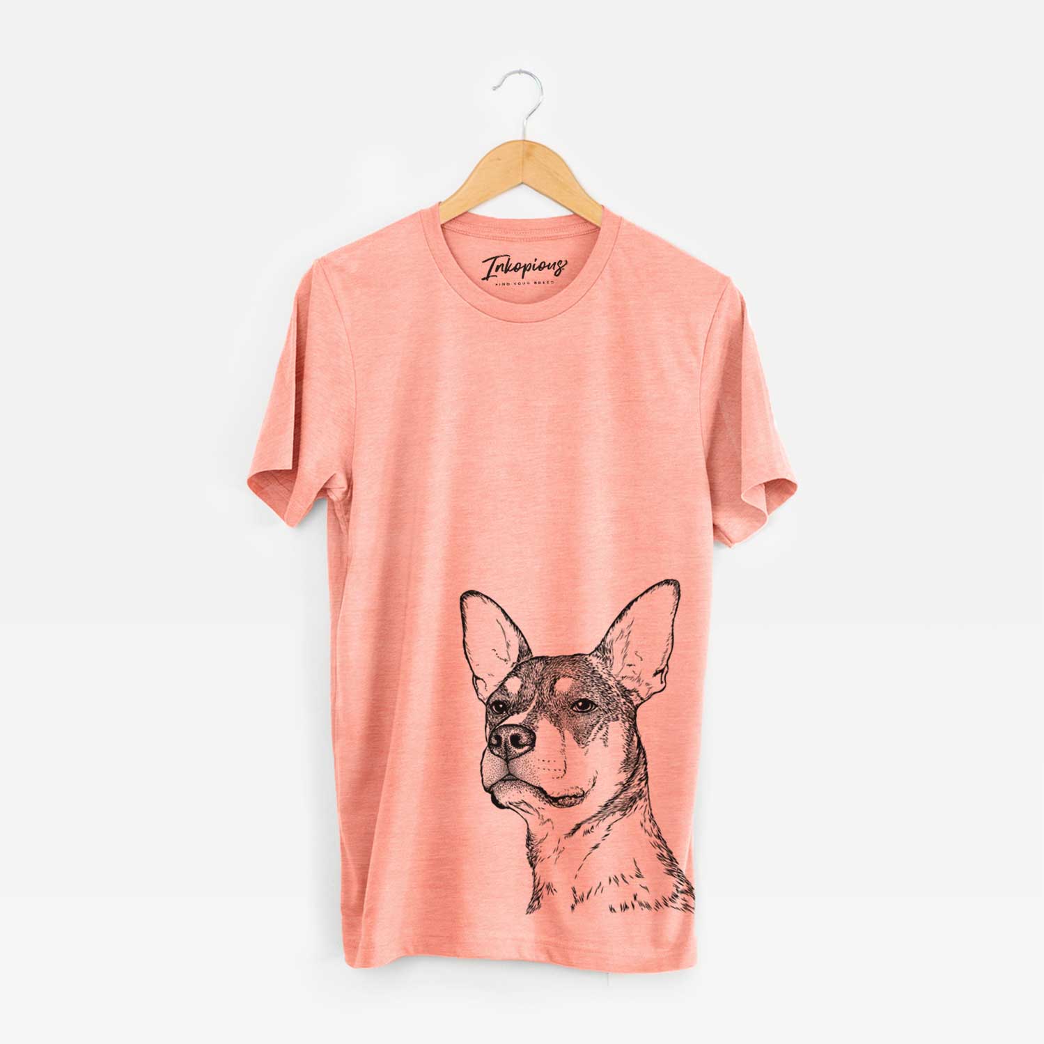 Hand-drawn sketch of Bill the Heeler Mix on a Sunset Bella Canvas Unisex Crewneck