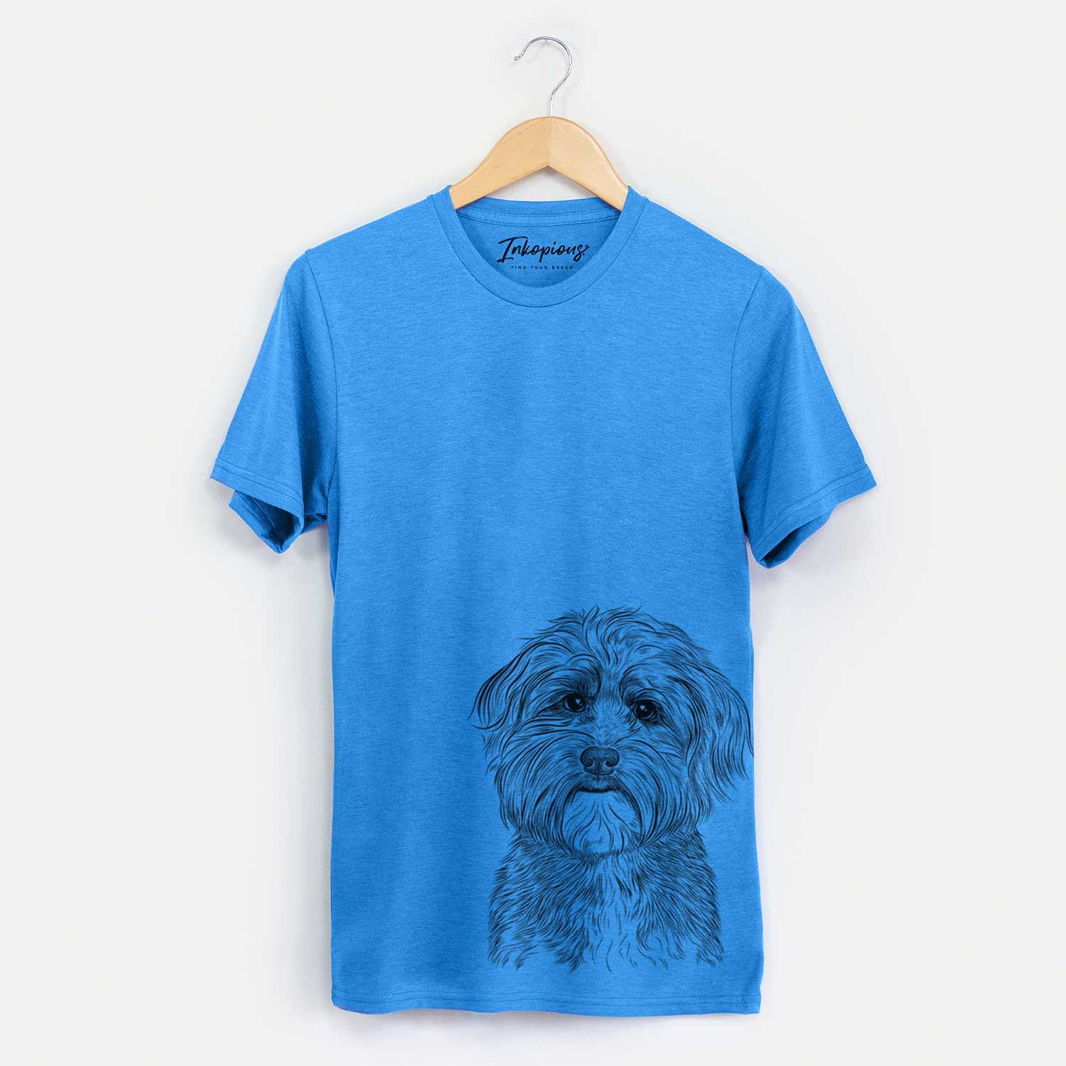 Hand-drawn sketch of Bingo the Mixed Breed on a Blue Unisex crewneck