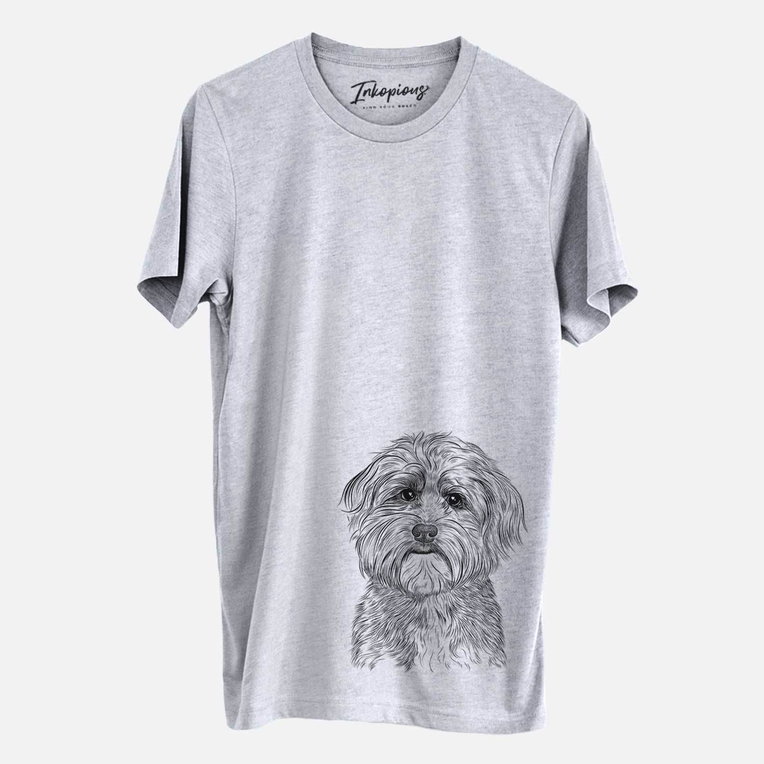 Hand-drawn sketch of Bingo the Mixed Breed on a Grey Unisex crewneck