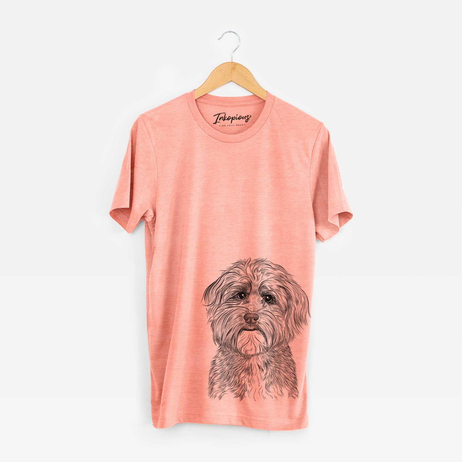 Hand-drawn sketch of Bingo the Mixed Breed on a Sunset Unisex crewneck