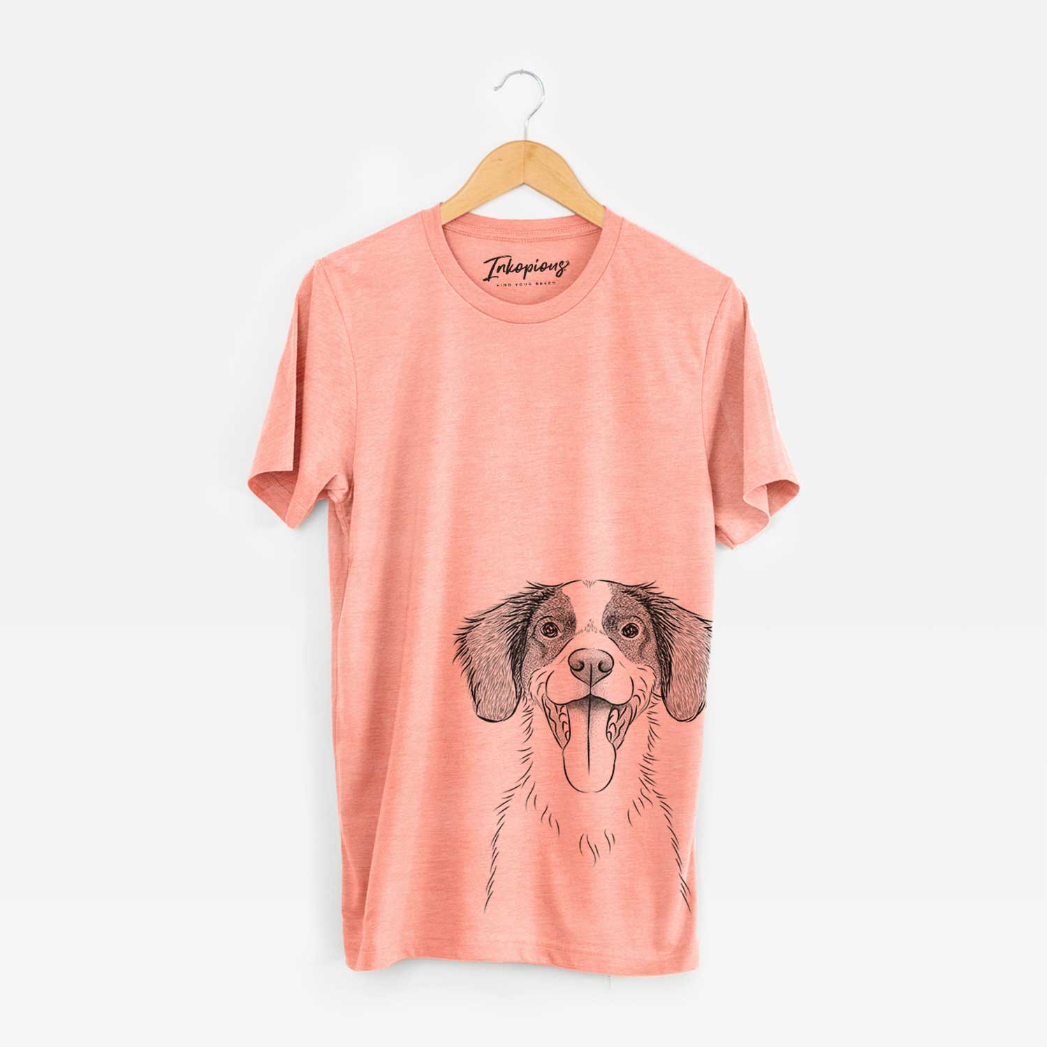 Hand-drawn sketch of Birdie the Brittany on a Sunset Bella Canvas Unisex Crewneck