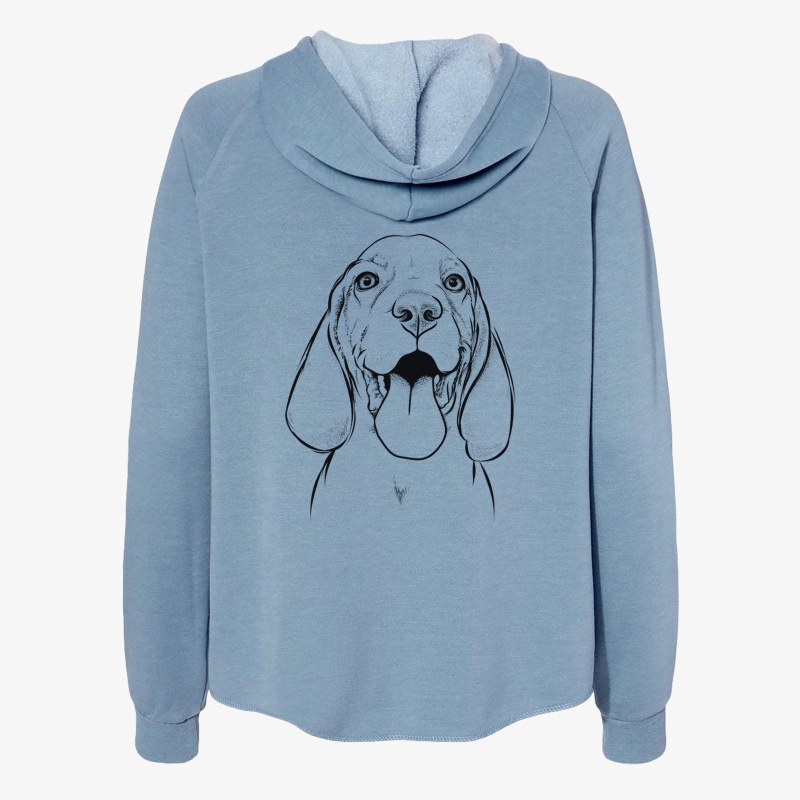 Hand-drawn sketch of Bodi the Vizsla on a Misty Blue Women's cali wave zip-up sweatshirt