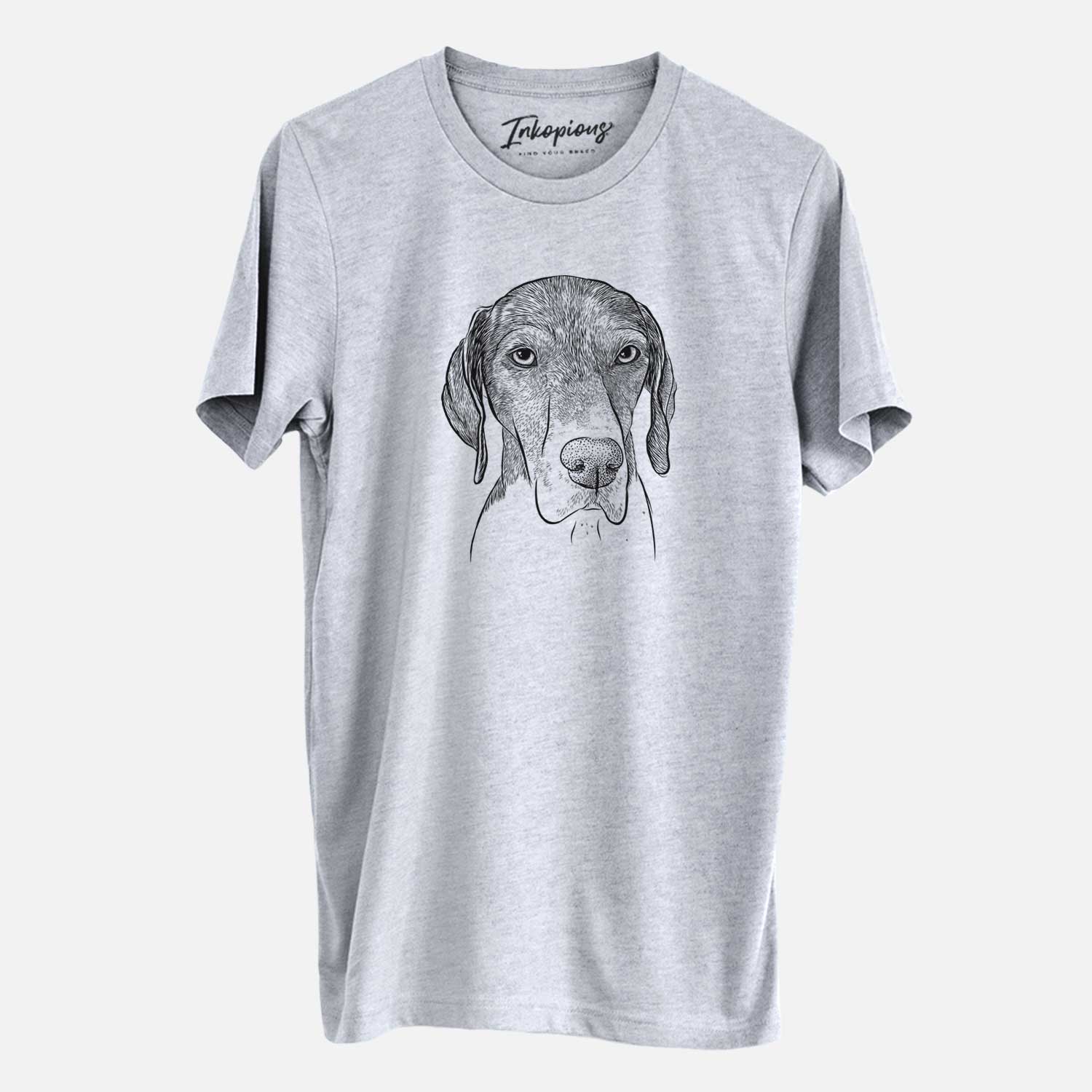 Hand-drawn sketch of Bohdi the German Shorthaired Pointer on a Grey Unisex crewneck