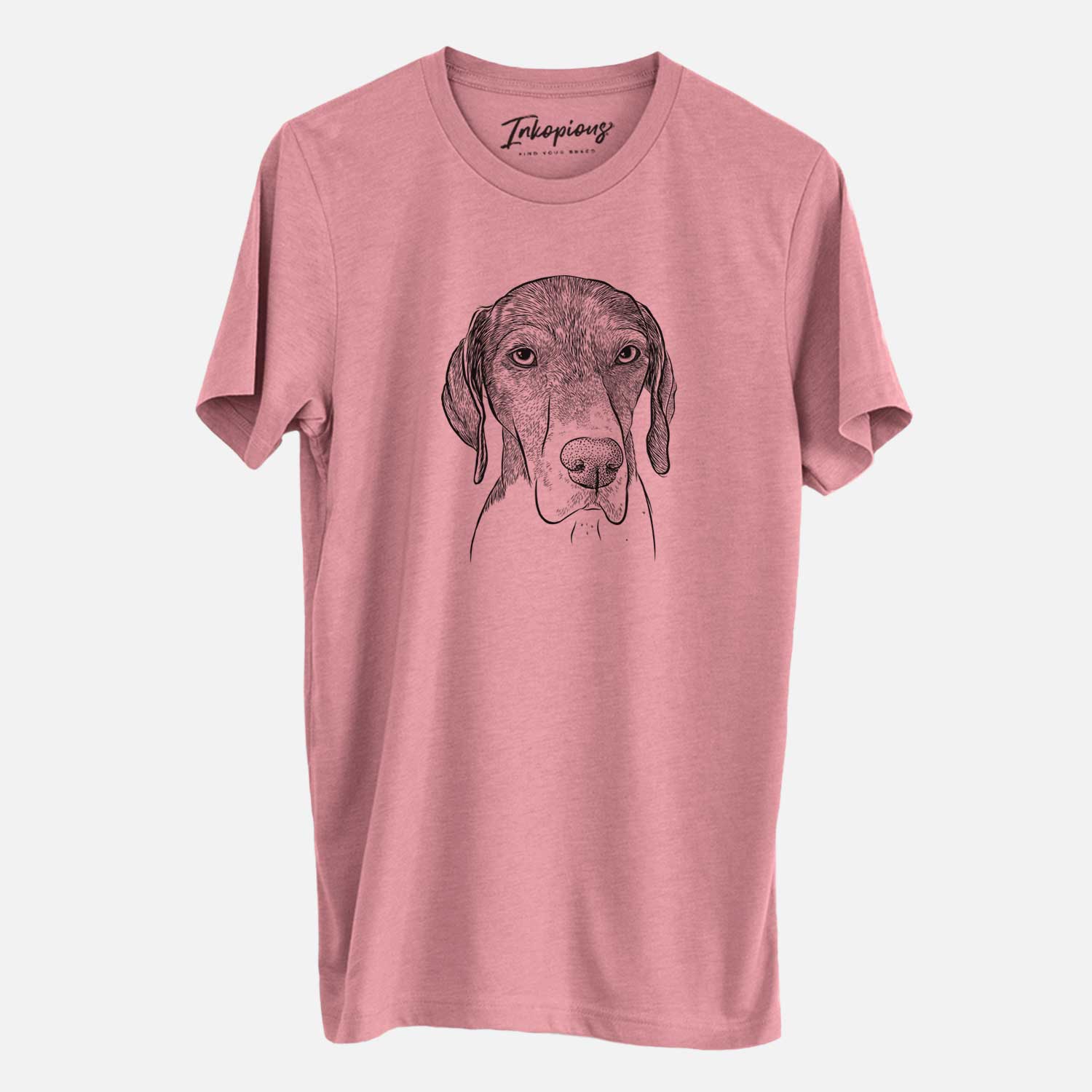 Hand-drawn sketch of Bohdi the German Shorthaired Pointer on a Mauve Unisex crewneck
