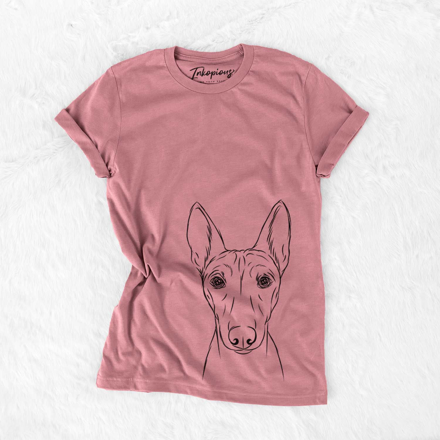 Hand-drawn sketch of Bonsai the Basenji on a Mauve Bella Canvas Unisex Crewneck