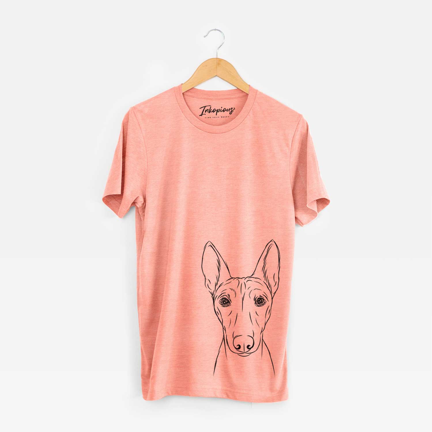 Hand-drawn sketch of Bonsai the Basenji on a Sunset Bella Canvas Unisex Crewneck