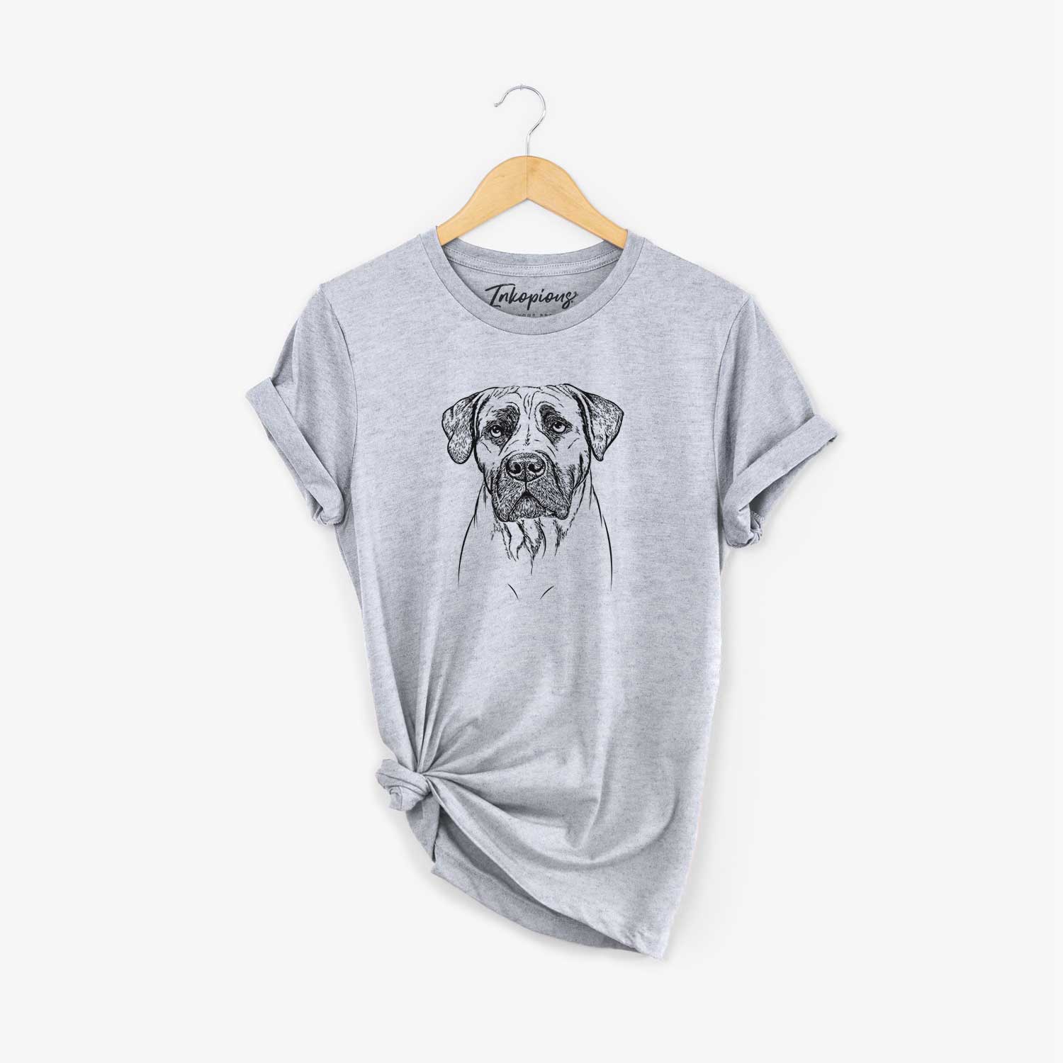 Hand-drawn sketch of Boris the Boerboel on a Grey Unisex crewneck