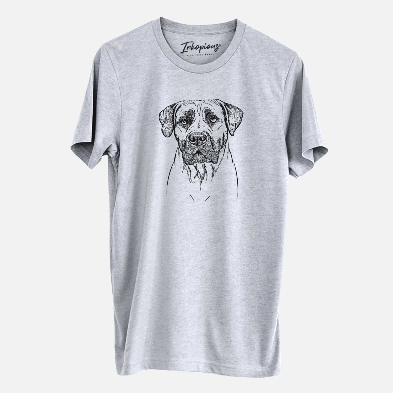 Hand-drawn sketch of Boris the Boerboel on a Grey Unisex crewneck