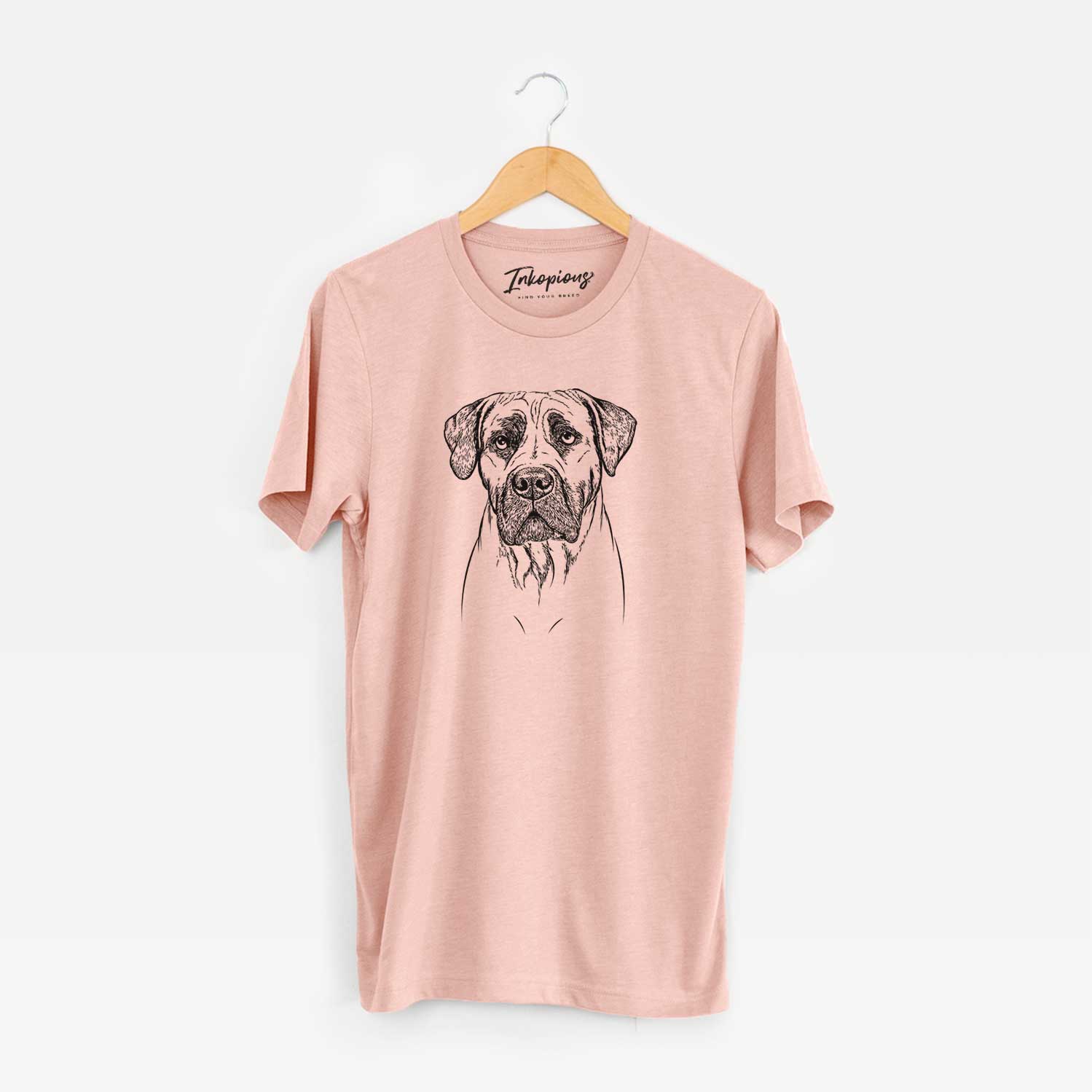 Hand-drawn sketch of Boris the Boerboel on a Peach Unisex crewneck