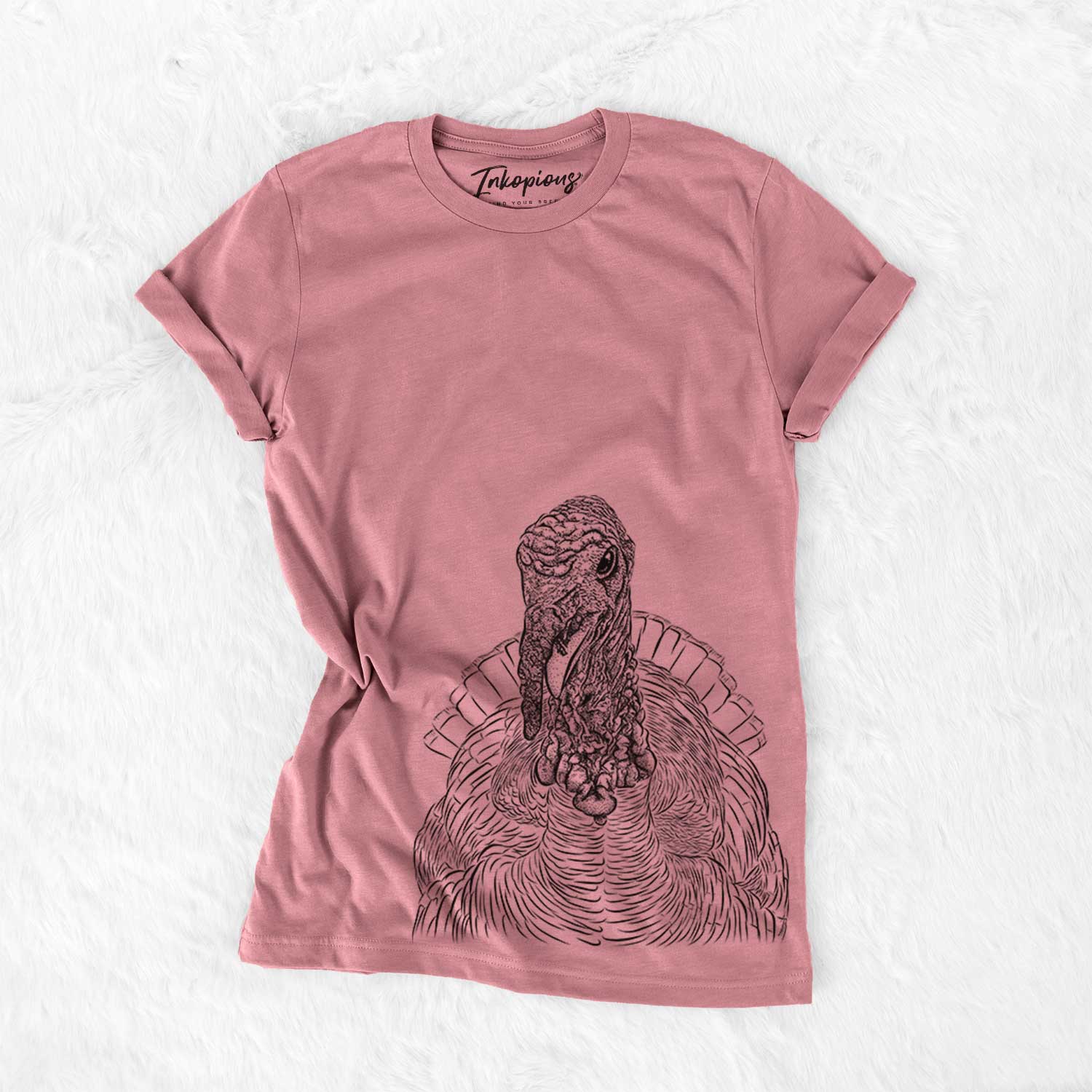 Hand-drawn sketch of Brady the Turkey on a Mauve Bella Canvas Unisex Crewneck