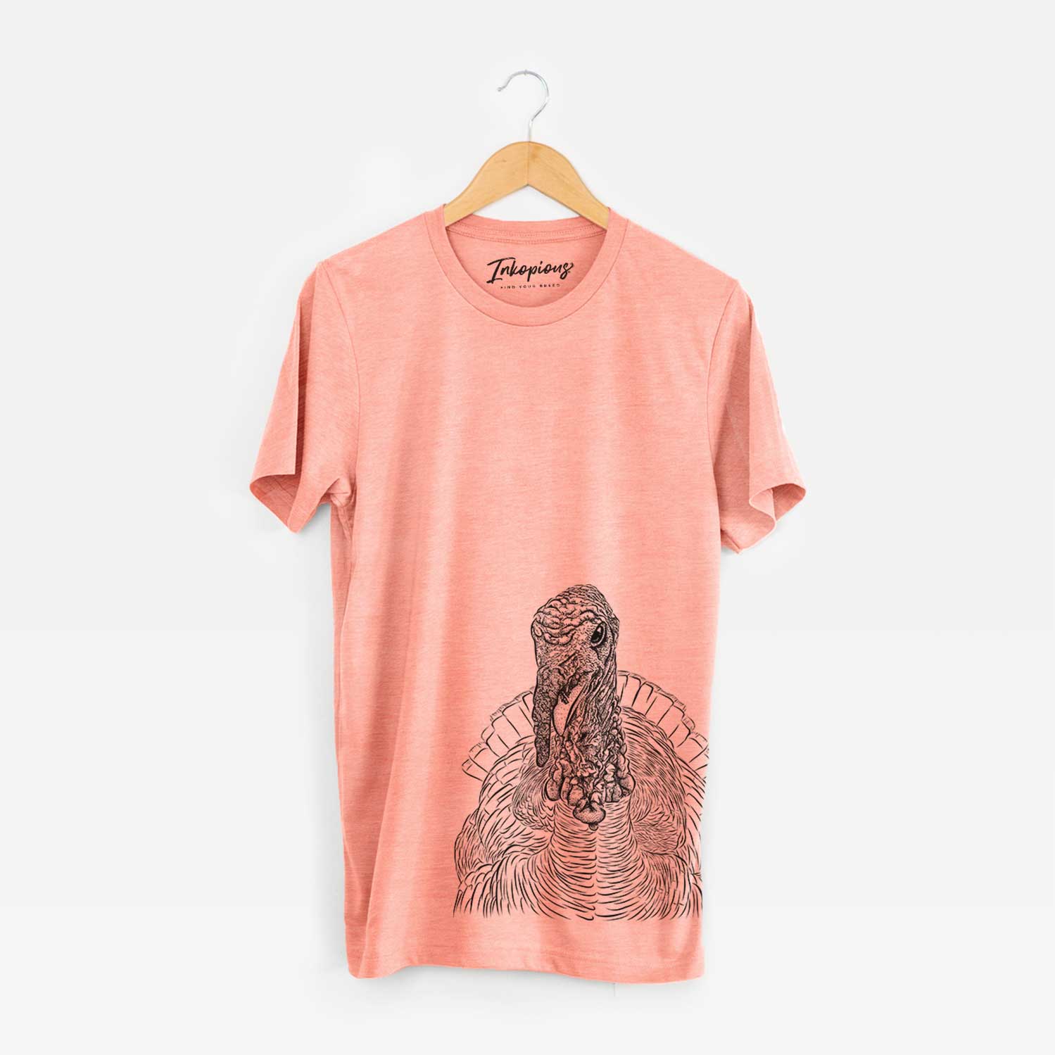 Hand-drawn sketch of Brady the Turkey on a Sunset Bella Canvas Unisex Crewneck